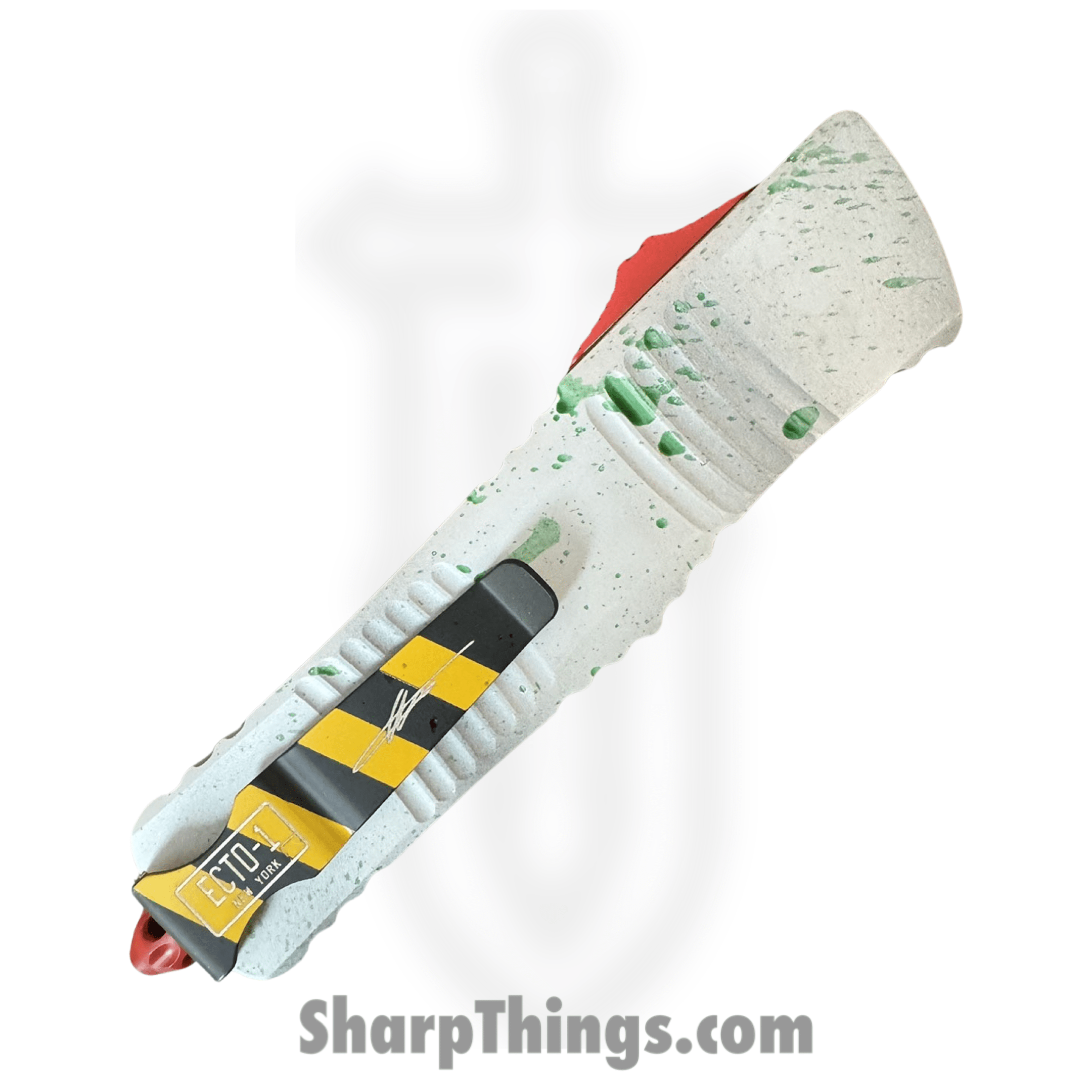 Microtech - 142-1GBS - Combat Troodon D/E Ghost Busters - OTF Auto - M390MK Cerakote Dagger - 6061-T6 Aluminum - White - Image 3