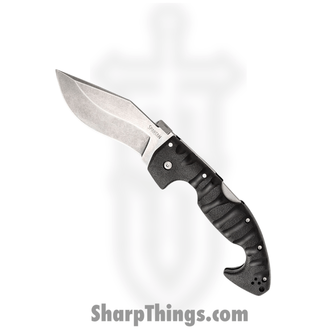 Cold Steel - CS21ST - Spartan Lockback - Folding Knife - AUS-10A Stonewash Drop Point - Griv-Ex with Steel Fittings - Black