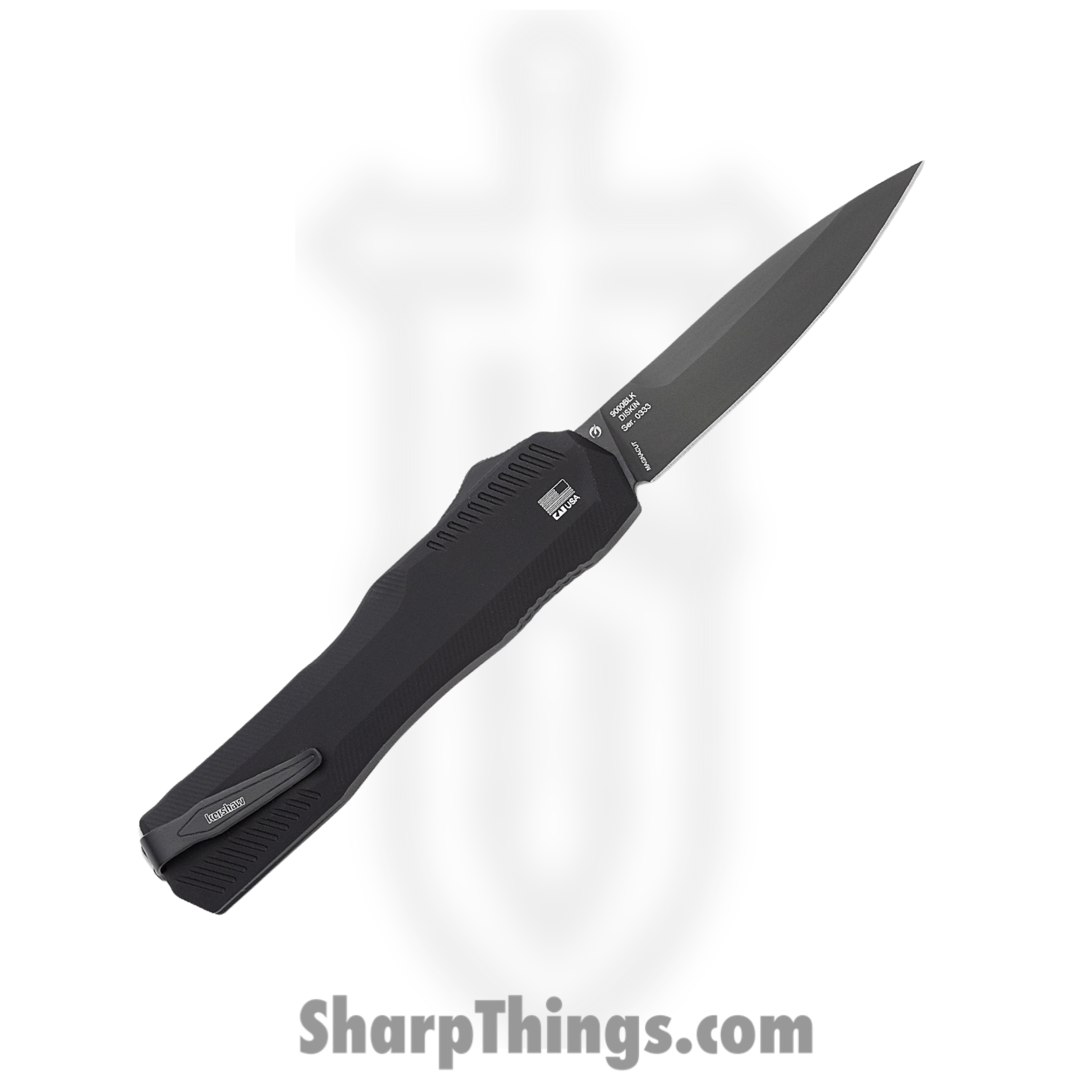 Kershaw - 9000BLK - Diskin Livewire - OTF Auto - MagnaCut DLC Spear Point - 6061-T6 Aluminum - Black - Image 2
