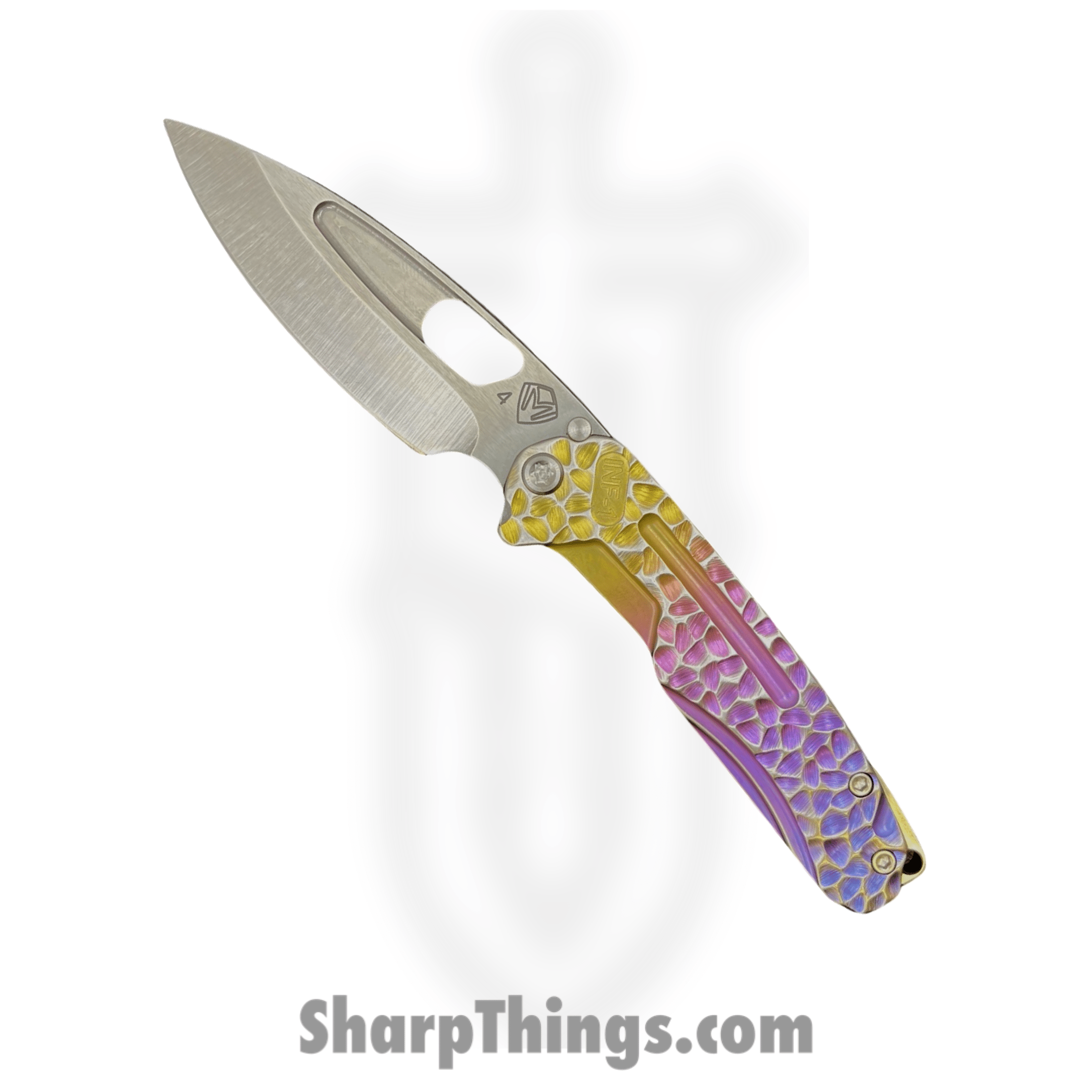 Medford Knife and Tool - MK0314TQ-03A5-TFCF-BN - Infraction - Folding Knife - S45VN Tumbled Drop Point - Titanium - Multi Etch/Ano Fade with Silver "Peaks & Valleys"