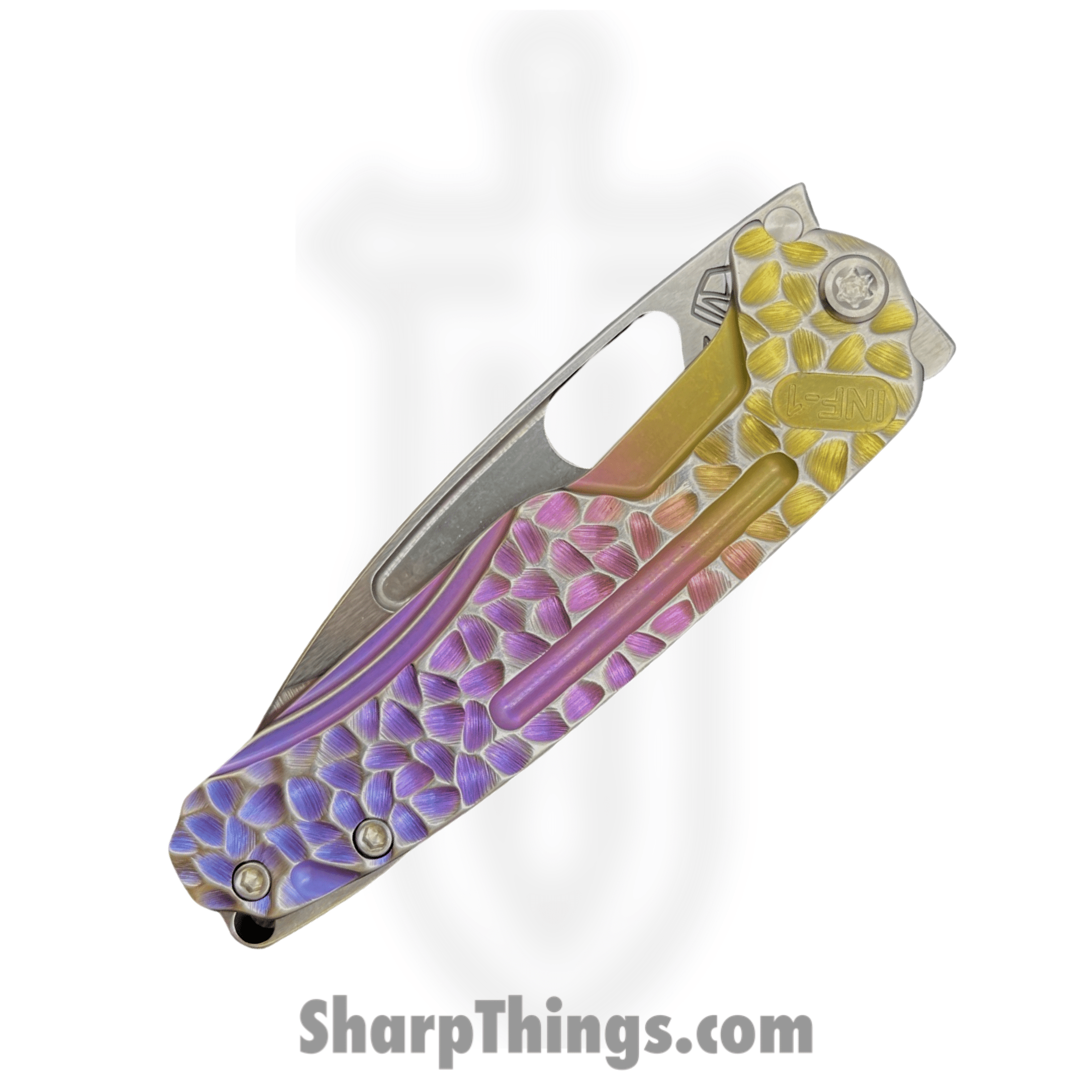Medford Knife and Tool - MK0314TQ-03A5-TFCF-BN - Infraction - Folding Knife - S45VN Tumbled Drop Point - Titanium - Multi Etch/Ano Fade with Silver "Peaks & Valleys" - Image 3
