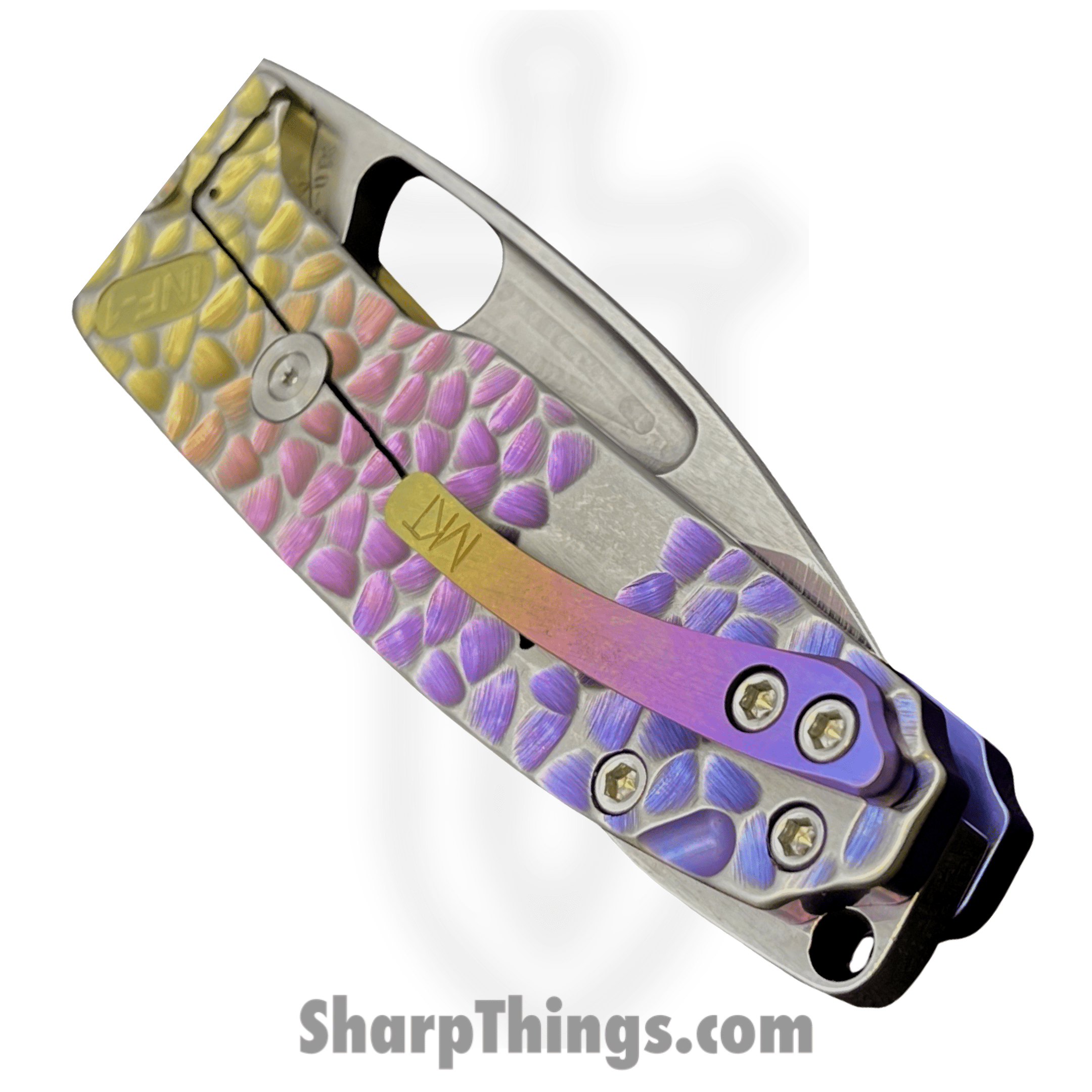 Medford Knife and Tool - MK0314TQ-03A5-TFCF-BN - Infraction - Folding Knife - S45VN Tumbled Drop Point - Titanium - Multi Etch/Ano Fade with Silver "Peaks & Valleys" - Image 4