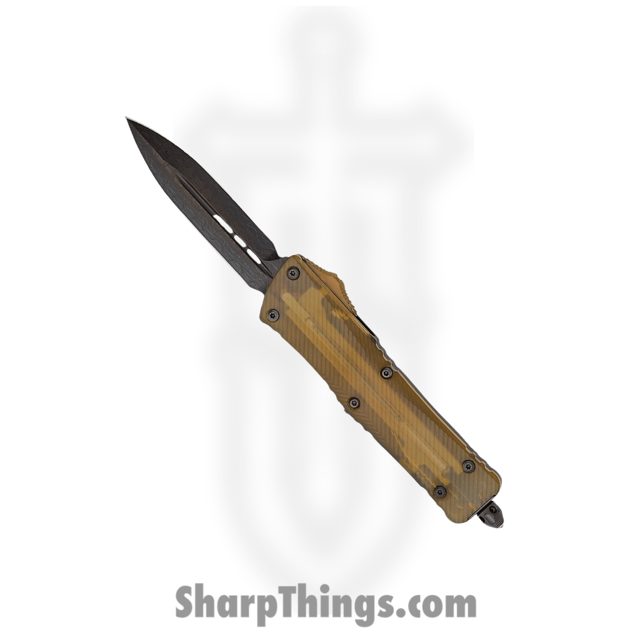 Microtech - 142-16DLCTULS - Combat Troodon Shadow Series - OTF Auto - Damascus -Dagger - Ultem Top - Black