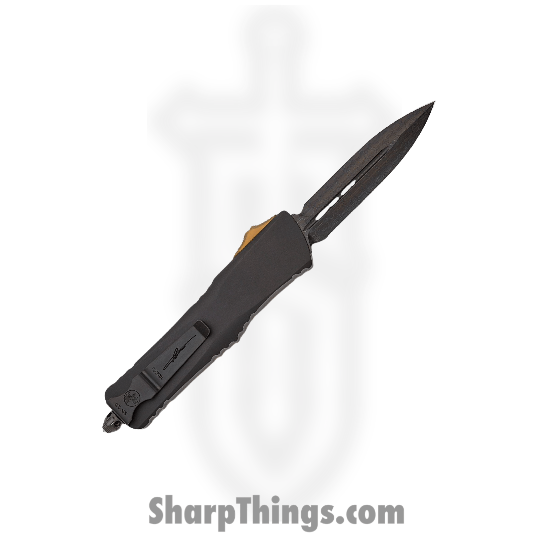 Microtech - 142-16DLCTULS - Combat Troodon Shadow Series - OTF Auto - Damascus -Dagger - Ultem Top - Black - Image 2