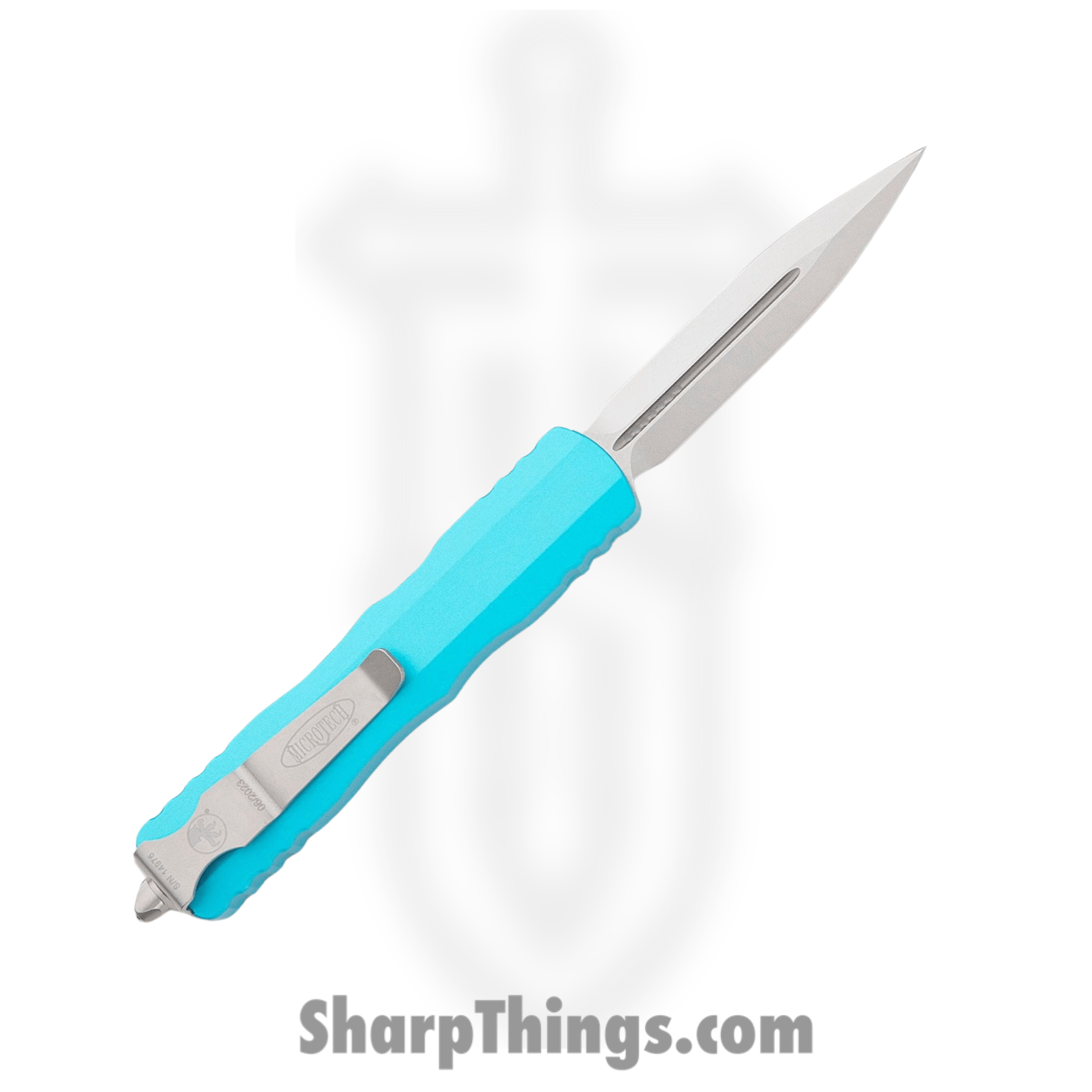 Microtech - 225-10TQ - Dirac D/E - OTF Auto - Stonewash Dagger - 6061-T6 Aluminum - Turquoise - Image 2
