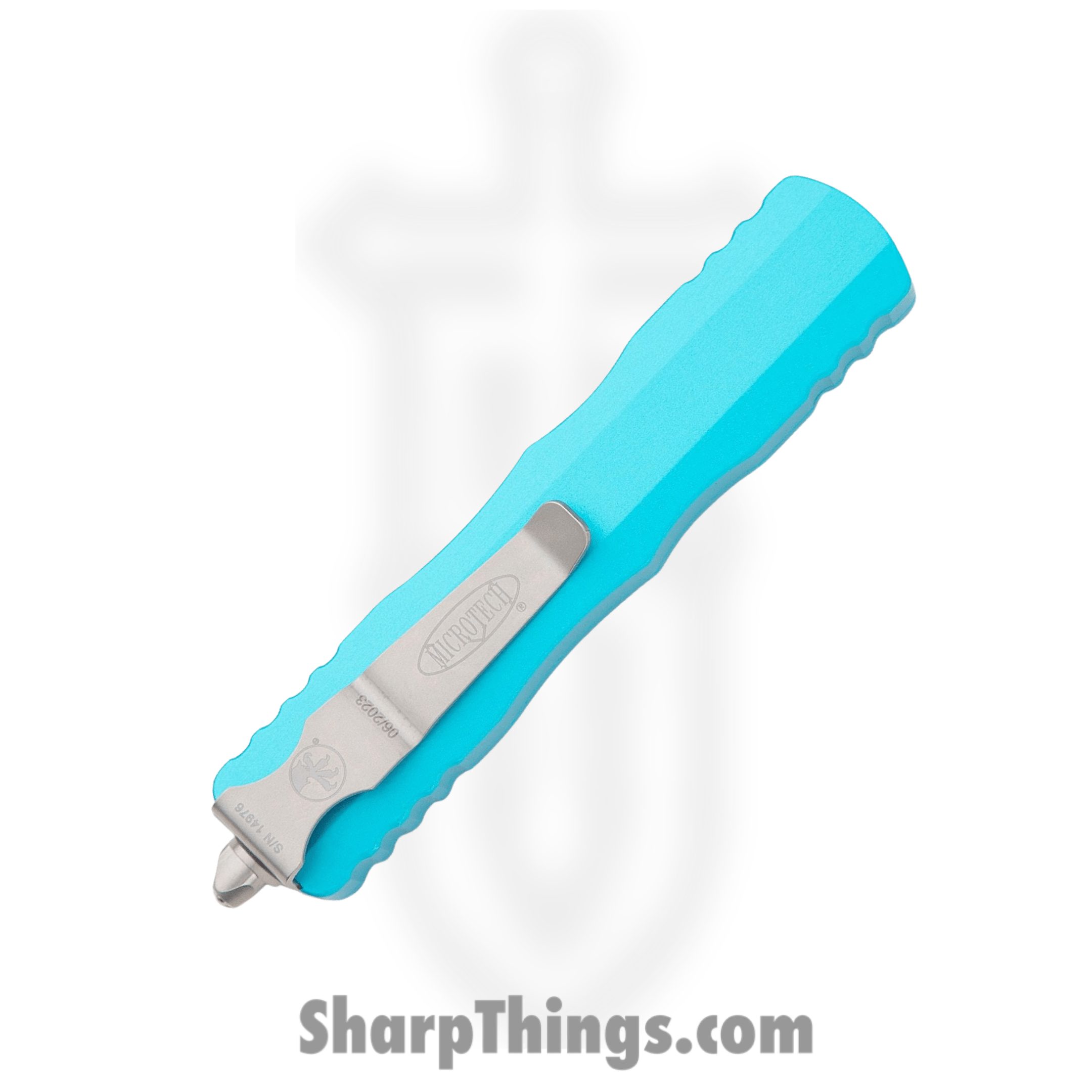 Microtech - 225-10TQ - Dirac D/E - OTF Auto - Stonewash Dagger - 6061-T6 Aluminum - Turquoise - Image 4