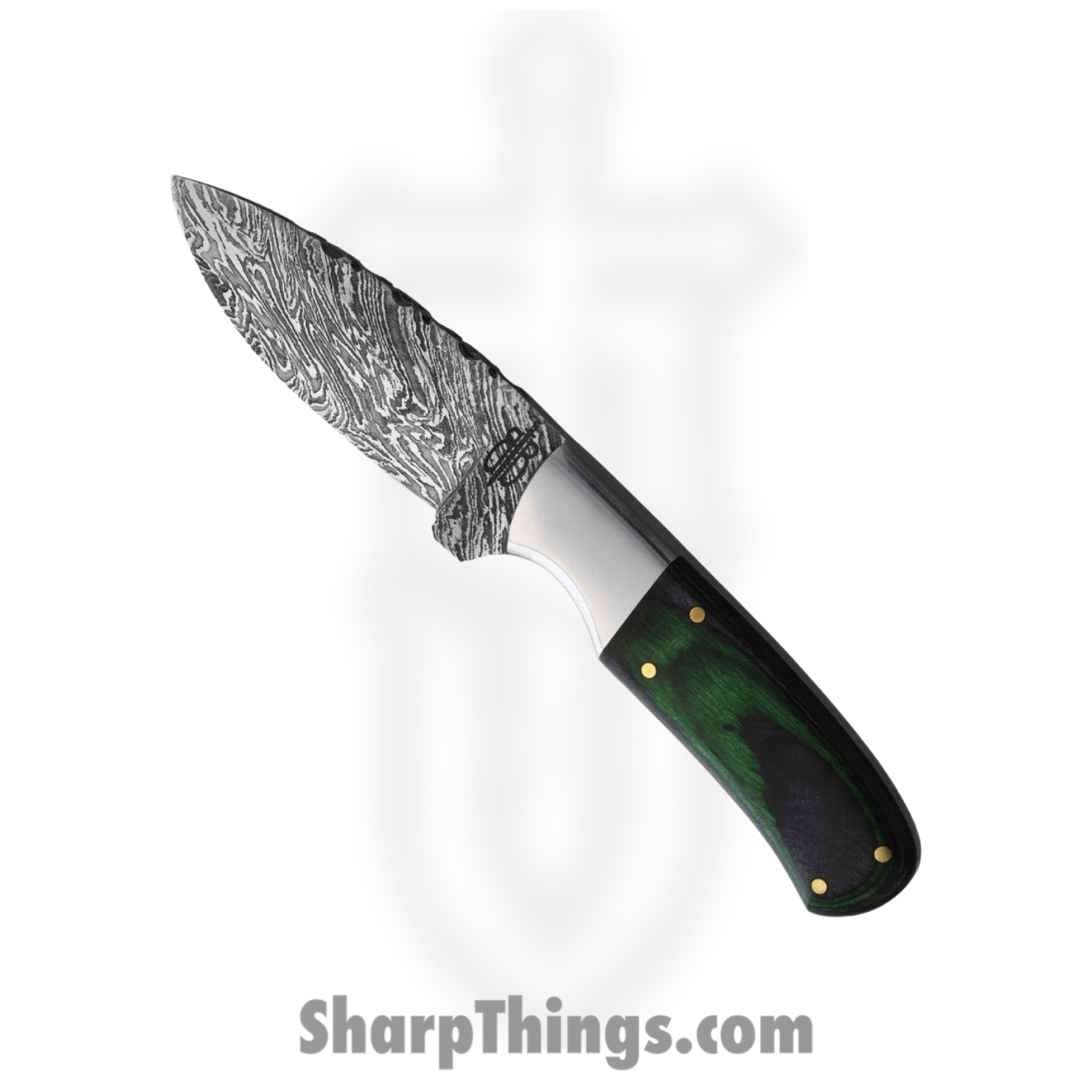 BNB Knives - BNB134635G - Hunter - Fixed Blade Knife - 1095 Damascus Drop Point - Maple Burl - Green