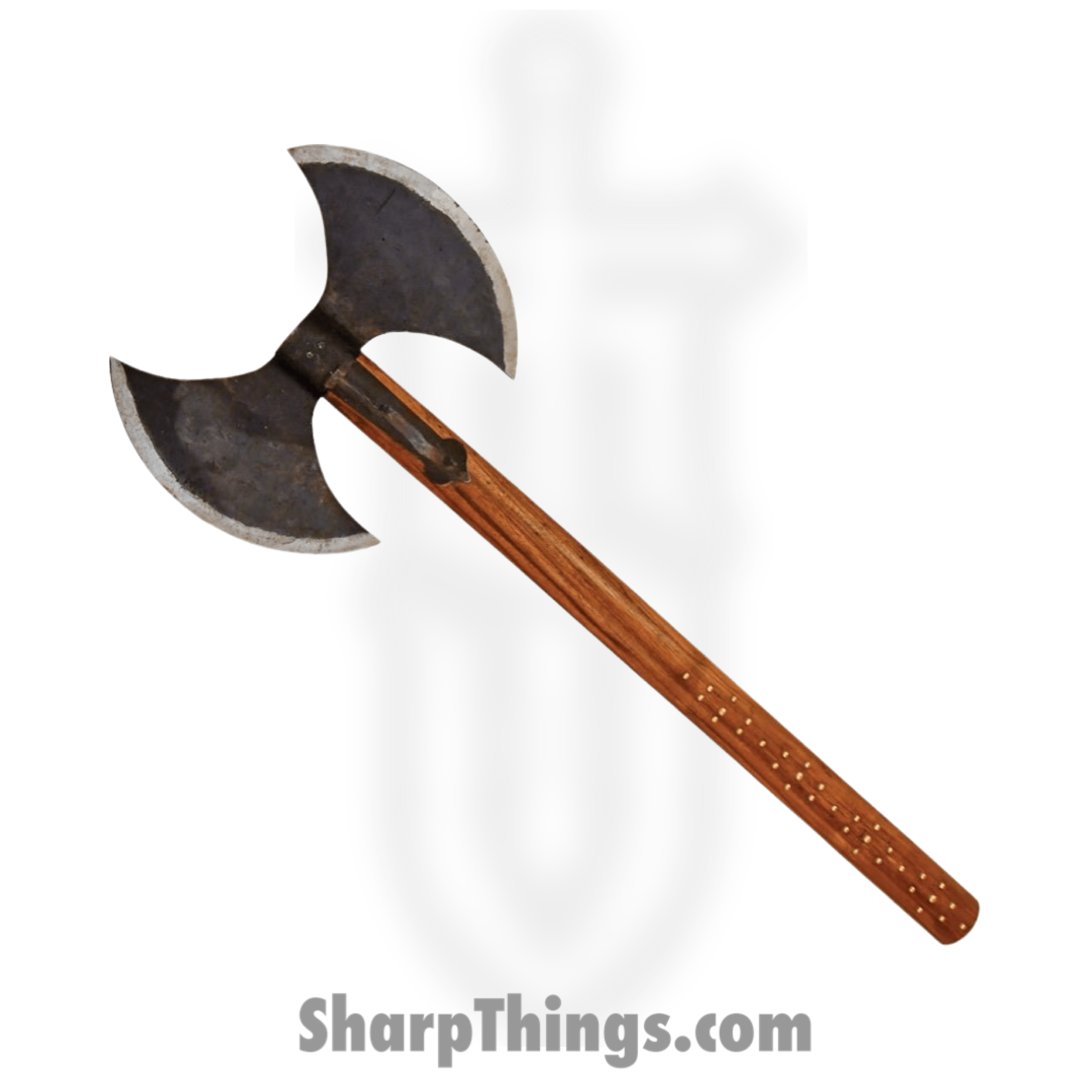 Factory X - FX1002STU - Hero Axe with Studded Handle - Fixed Blade Knife - Carbon Steel Black Axe - Wood - Brown