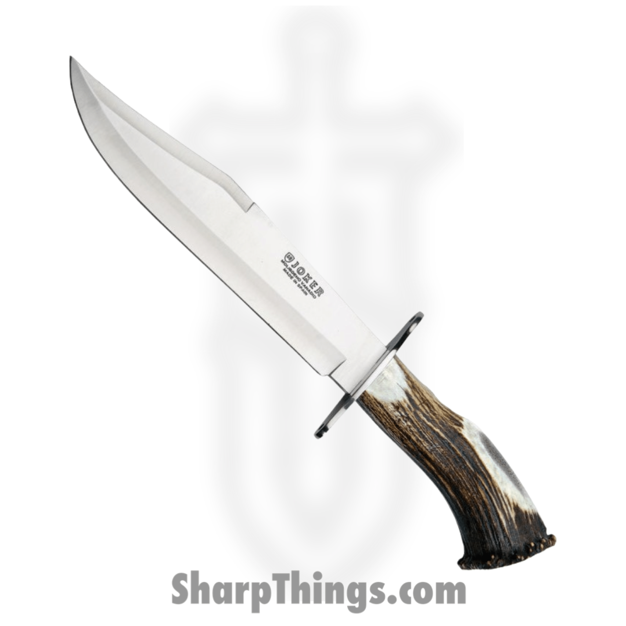 Joker - JKRCN101 - Bowie - Fixed Blade Knife - Vanadium Molybdenum Steel Satin Clip Point - Crown Stag - Brown