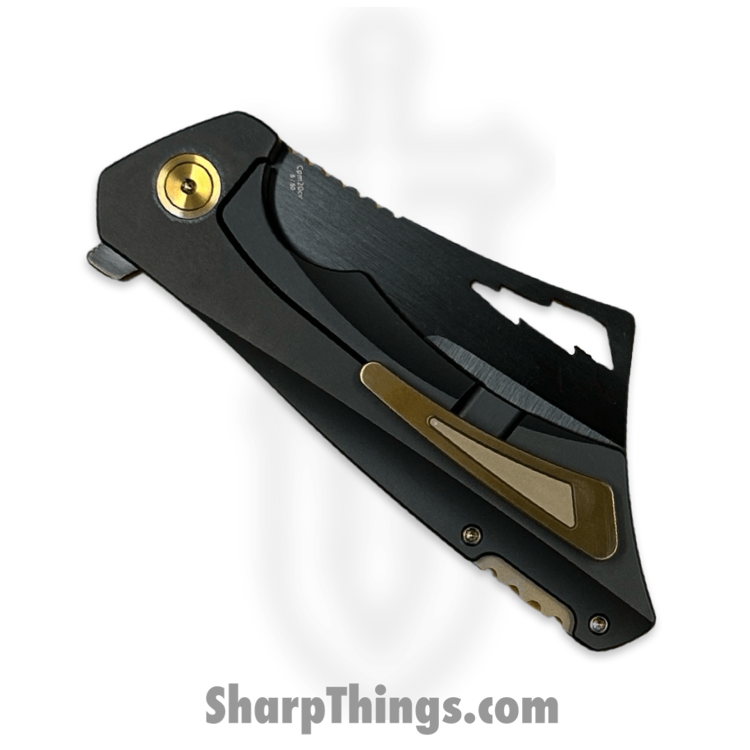 Something Obscene Co. - Nem4-Blk-Gld - Nemley V4 - CPM 20CV Coated Cleaver - Titanium - Black Gold - Image 4