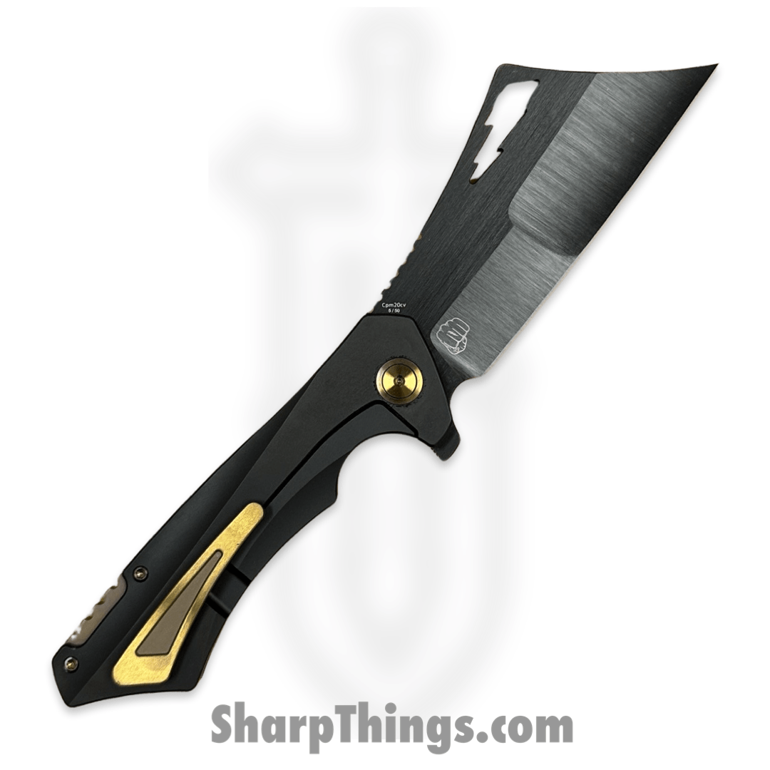 Something Obscene Co. - Nem4-Blk-Gld - Nemley V4 - CPM 20CV Coated Cleaver - Titanium - Black Gold - Image 2