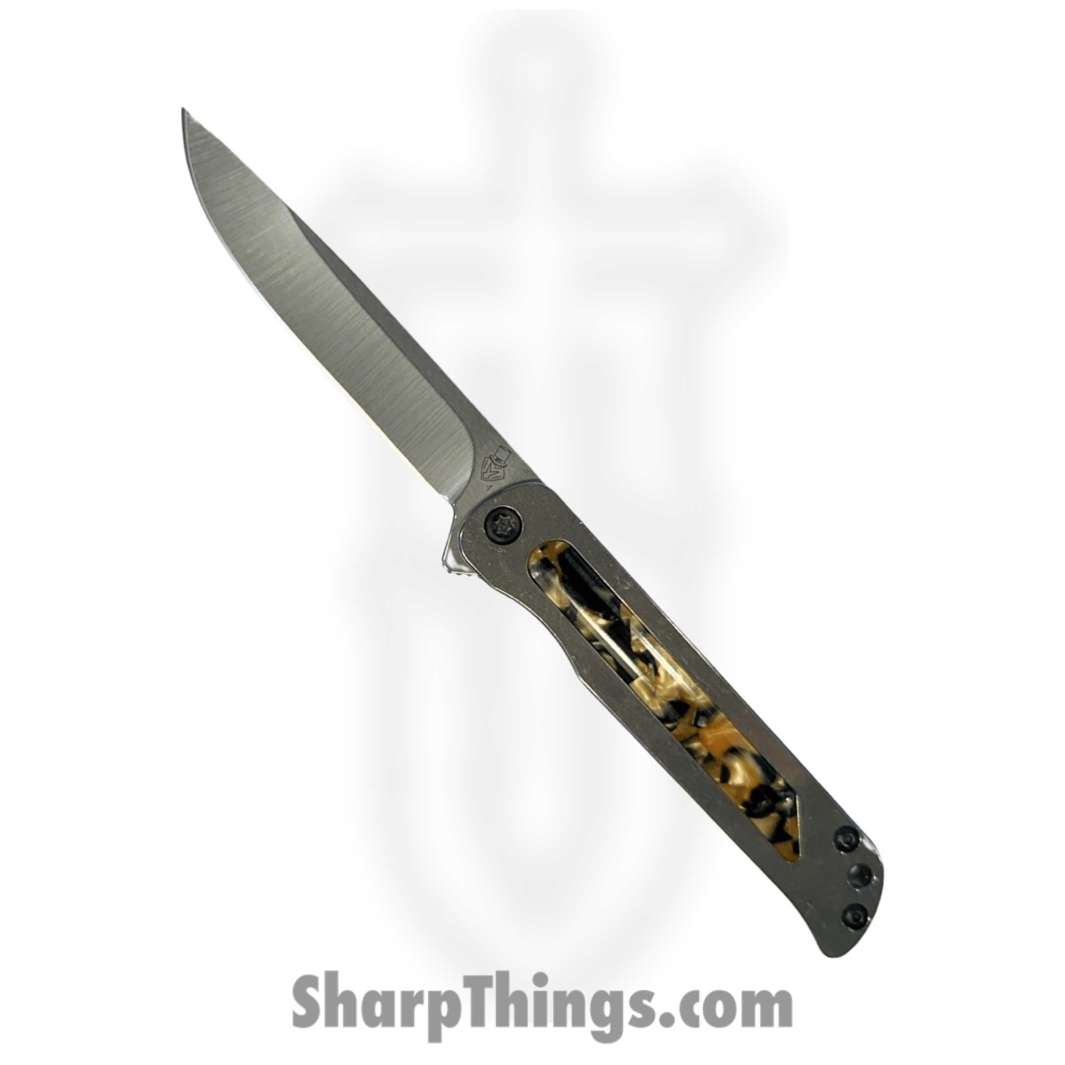 Medford Knife and Tool - 030724K - T-Bone - Folding Knife - S45VN Tumbled Drop Point - Titanium Tortoise Shell Inlay - Gray