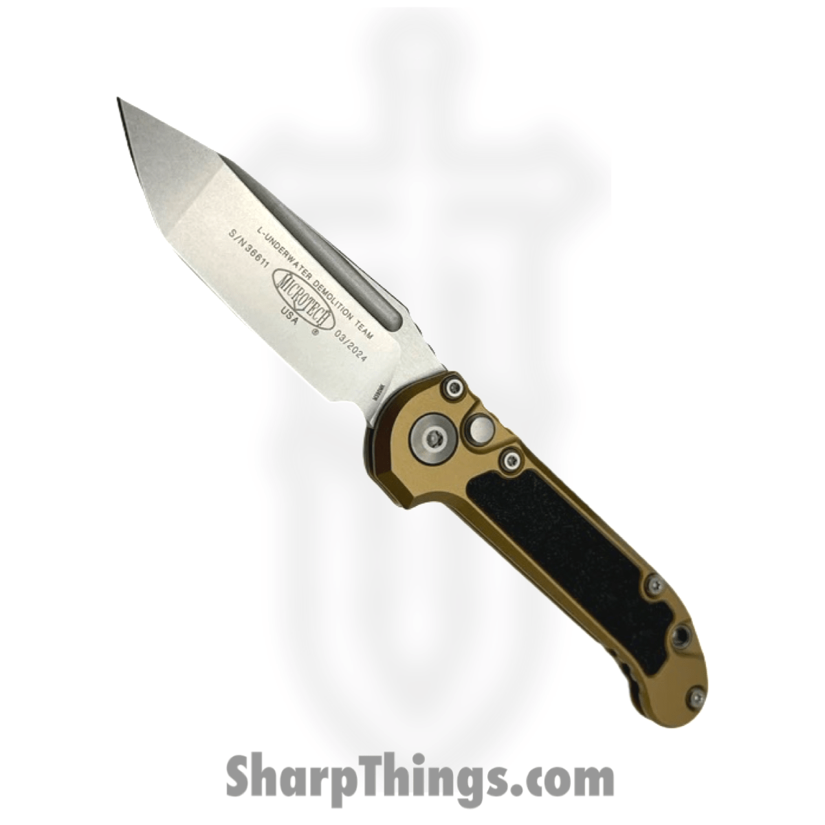 Microtech - 1136-10TA - L.U.D.T. Gen III - Automatic Knife - M390MK Stonewash Tanto - Aluminum with Grip Tape Inlay - Tan
