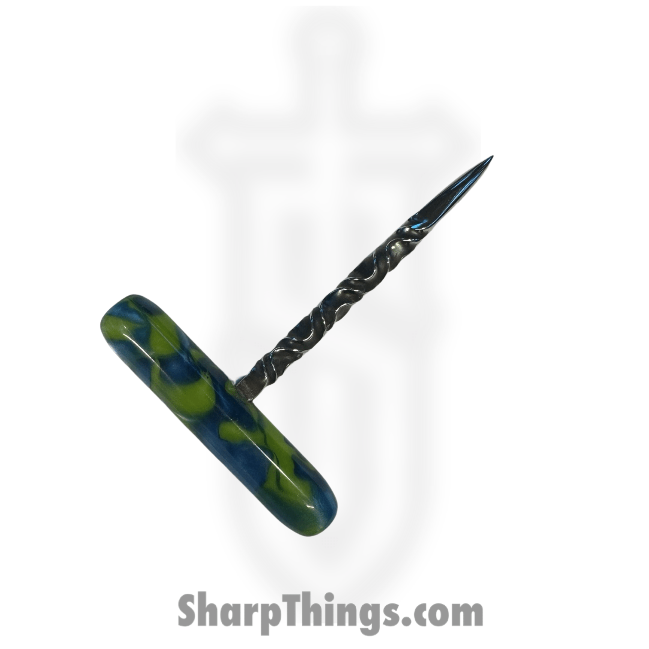 Full Heart Forge - FHF-TS-A-BLGR - T Handle Spike - Fixed Blade Knife - 316 Stainless Satin Spike - Acryllic - Blue, Green - Image 2