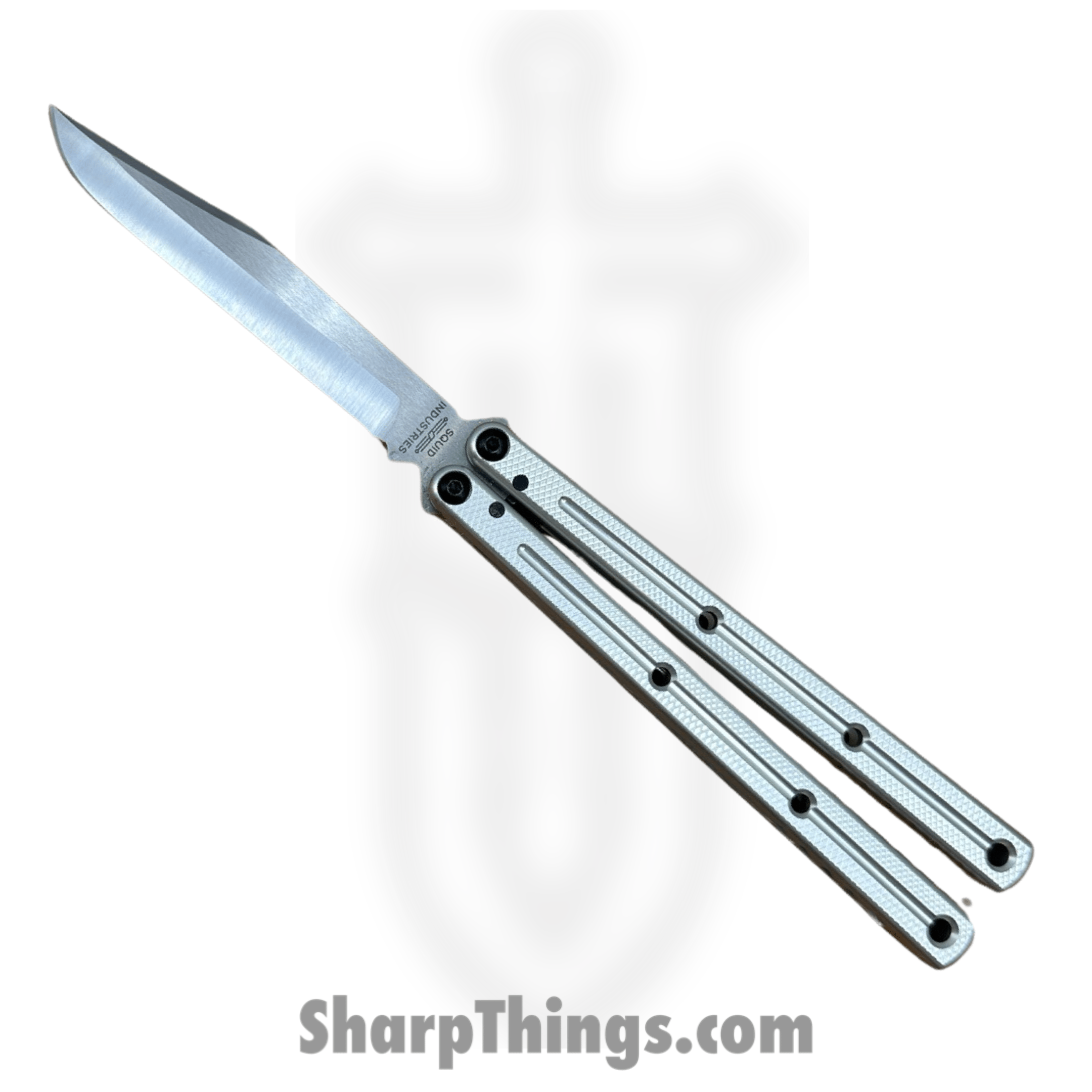 Squid Industries - KR3-B-SA-SL - Krake Raken - Balisong - AEB-L Satin Bowie - 7075 Aluminum - Silver
