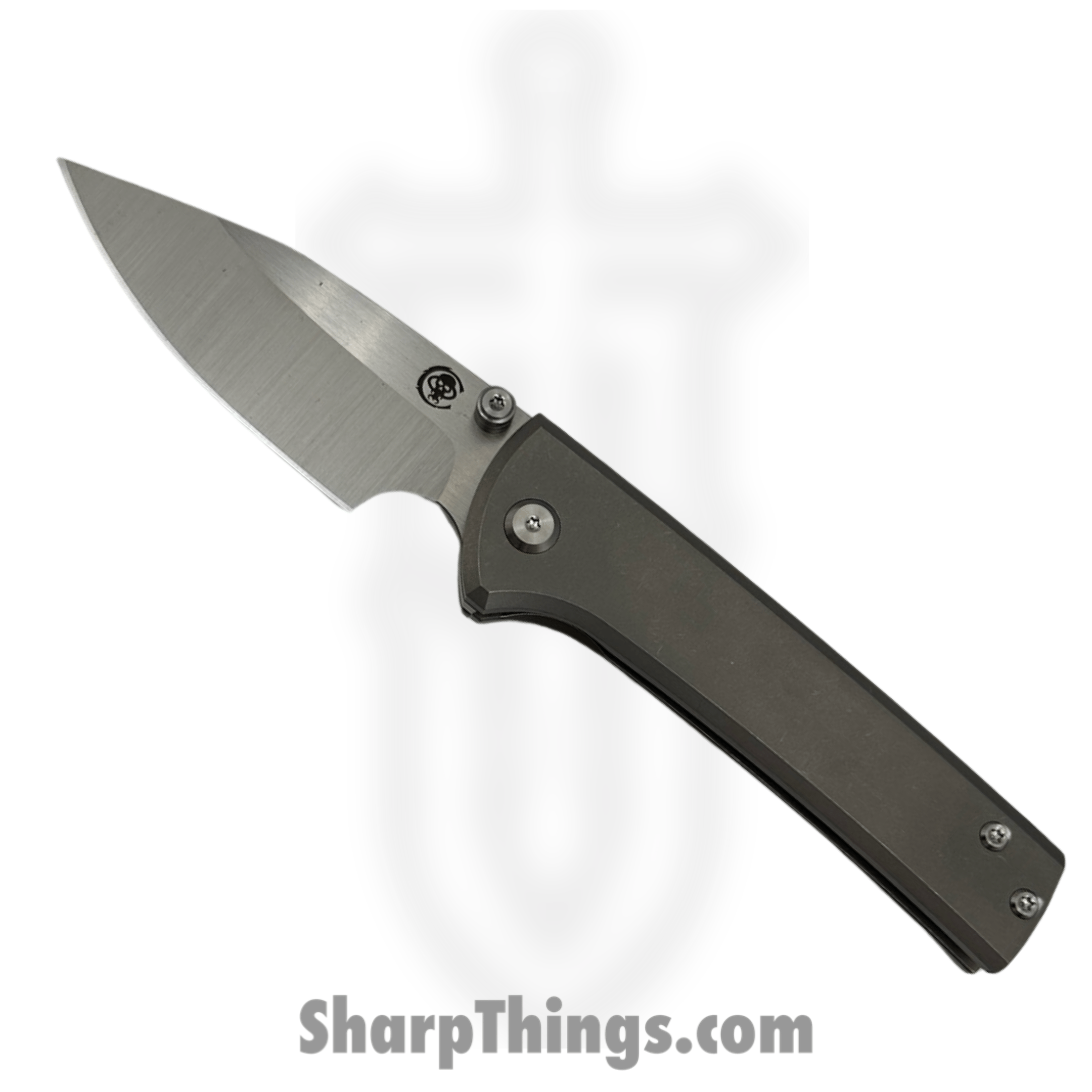 Chaves Knives - ST-SG-SWTI-BF - Scapegoat Street - Folding Knife - Satin M390 Drop Point - Titanium - Stonewash