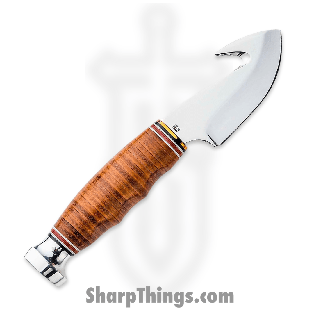 Ka-Bar - KA1234 - Game Hook Hunter Blade with Gut Hook - Fixed Blade Knife - Stainless Steel Polished - Stacked Leather - Brown - Image 2