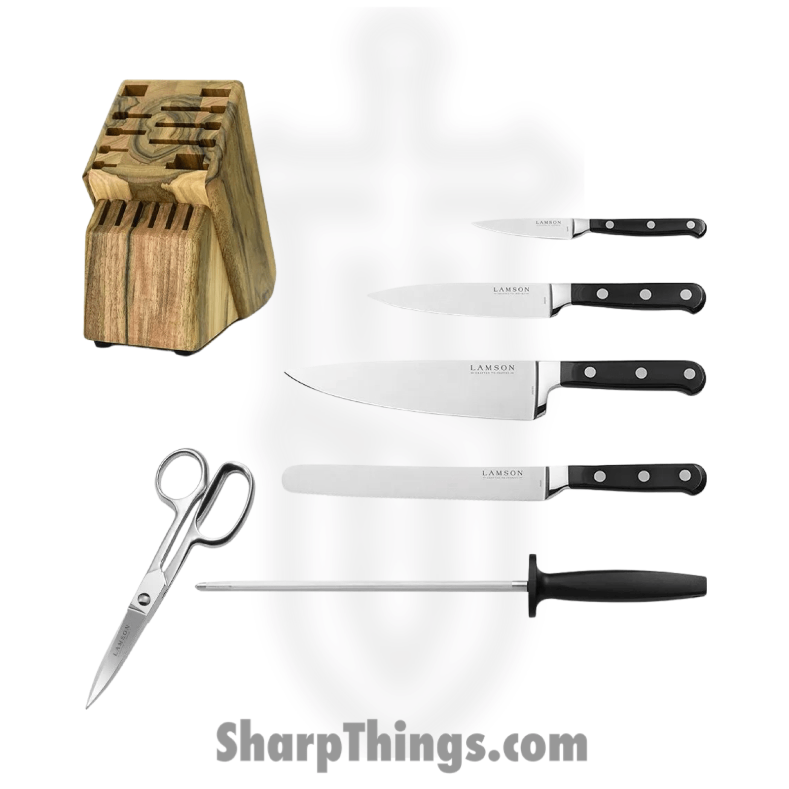 Lamson - 39289 - 7 Piece Premier Forged Knife Natural Walnut Block Set - 4116 Polished - G10 - Midnight Black - Image 2