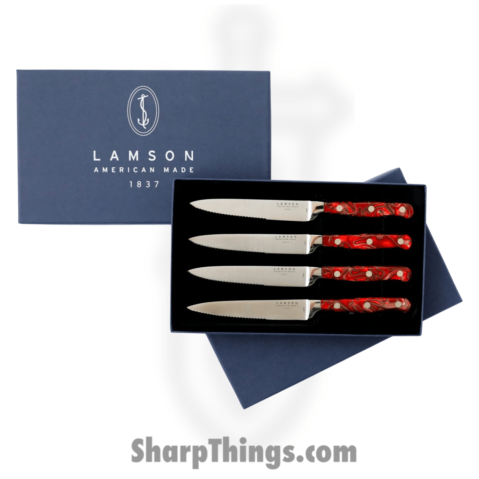 Lamson - 59968 - 4-Piece 5″ Premier Forged Serrated Steak Knife Set - 4116 Polished - Acrylic - Fire