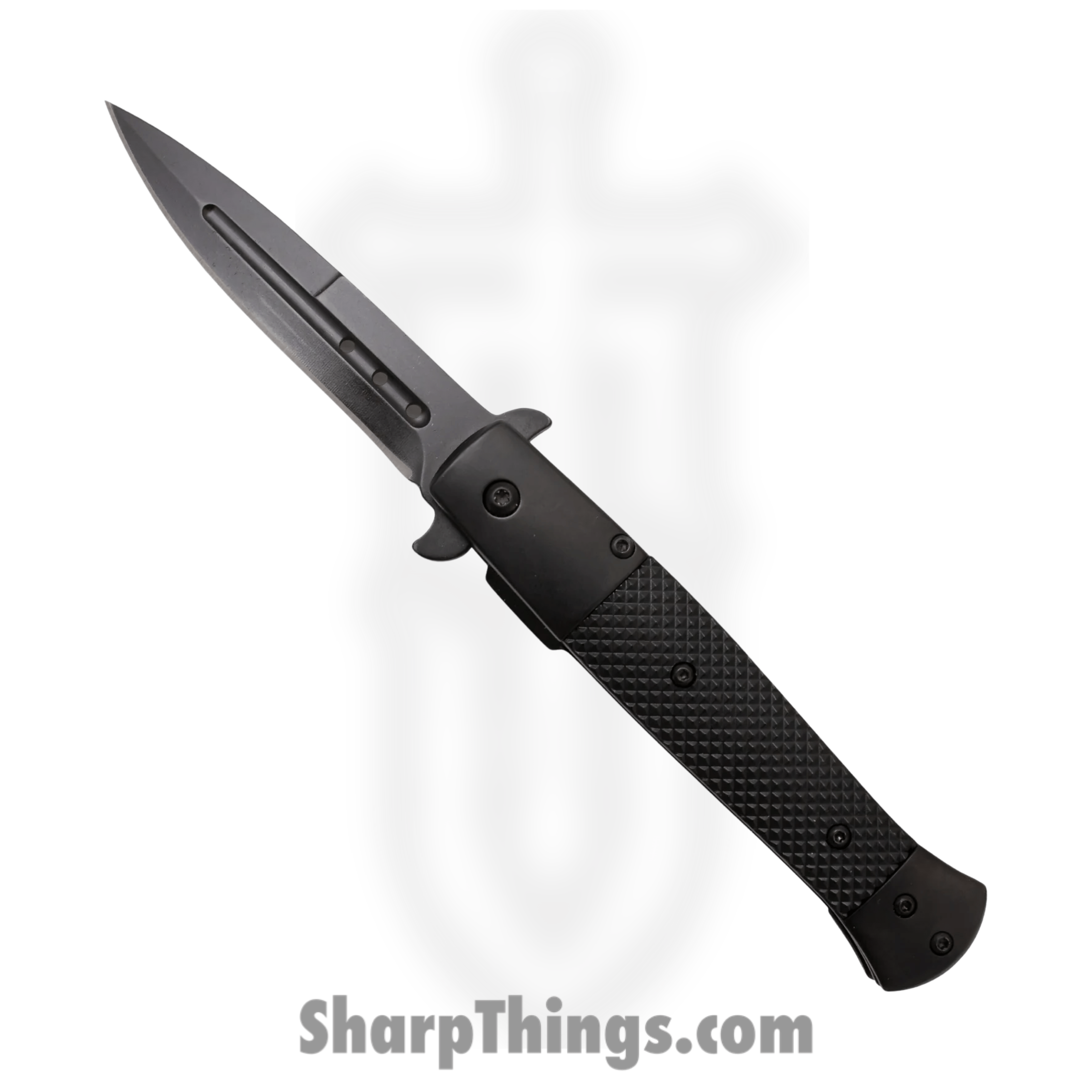Tiger USA - SJ-1011-BK-2 - Spring Assisted - Assisted Open Knife - 1065 Surgical Steel Black Dagger - Aluminum - Black