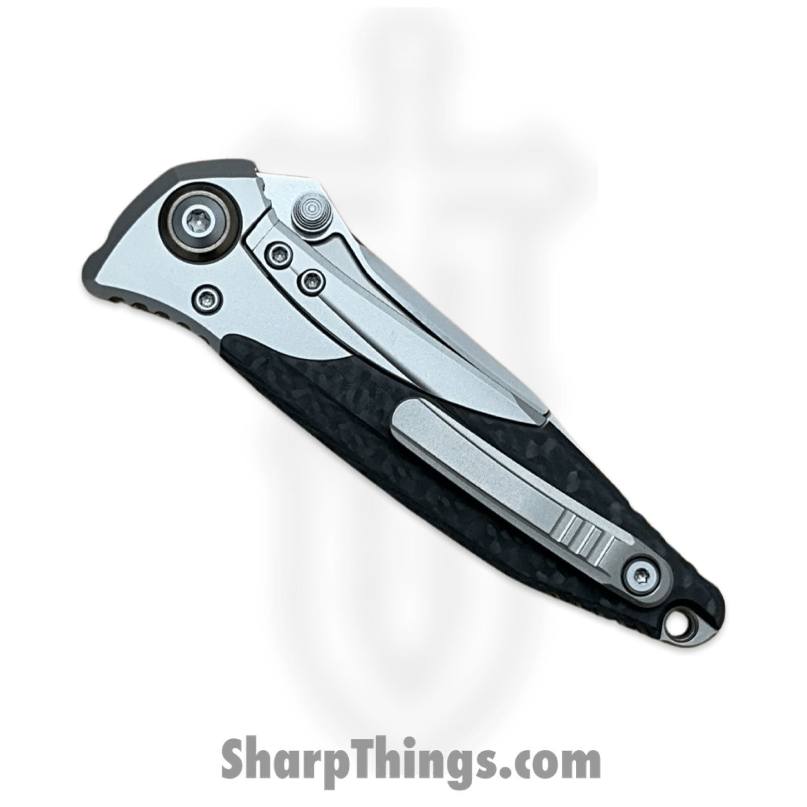 Microtech - 260M-9CFTI - Mini Socom Bravo - Folding Knife - M390 Bead Blast Clip Point - Bolstered 6AI4V Titanium with Carbon Fiver Scales - Black - Image 6