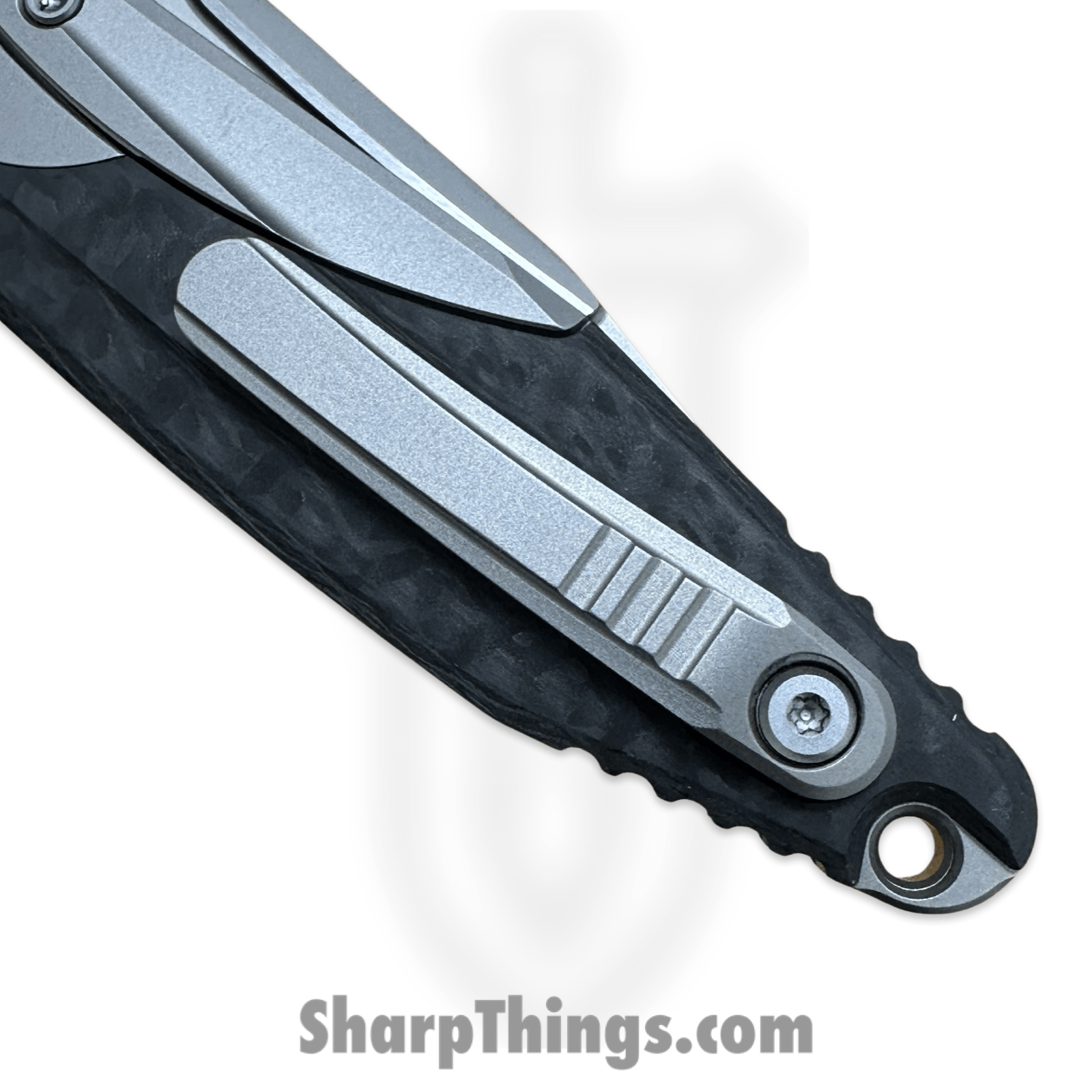 Microtech - 260M-9CFTI - Mini Socom Bravo - Folding Knife - M390 Bead Blast Clip Point - Bolstered 6AI4V Titanium with Carbon Fiver Scales - Black - Image 3