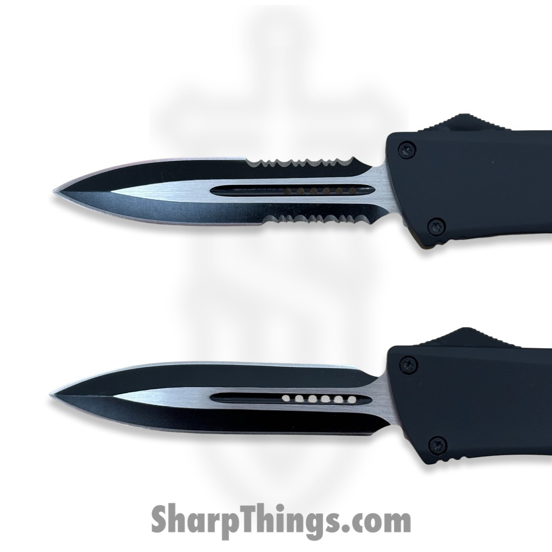 Steel River Knives - SBT17DGSBK - Tyranny OTF Auto - 440 2 Tone Dagger Serrated - Black