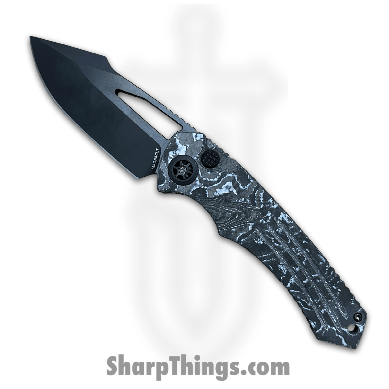 Heretic Knives - H046-6A-WT/CC - Pariah - Folding Knife - MagnaCut DLC Drop Point - Carbon Fiber - Black White