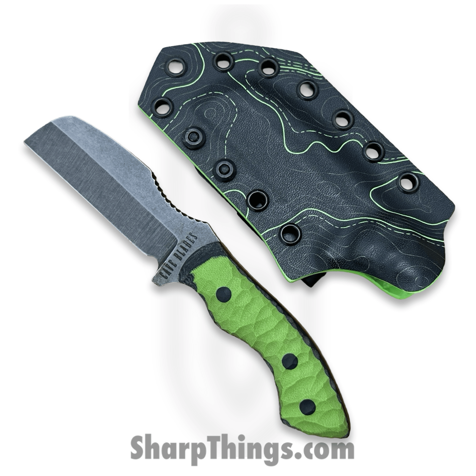 Cave Blades - CB-Tur-SW-G10-PR - Turtle Prototype - Fixed Blade Knife - 80crv2 Stonewash Sheepsfoot - G10 - Green/Black - Image 5
