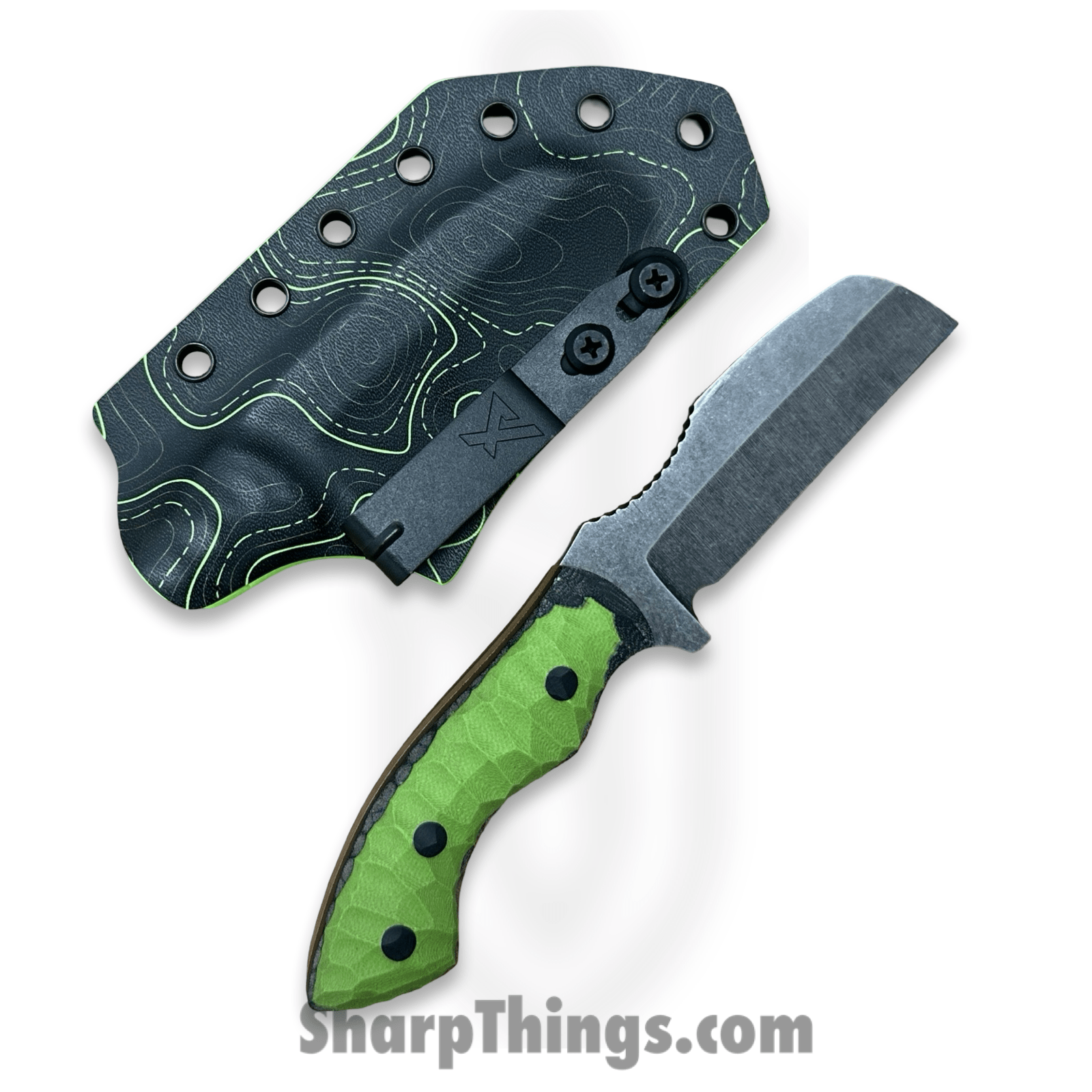 Cave Blades - CB-Tur-SW-G10-PR - Turtle Prototype - Fixed Blade Knife - 80crv2 Stonewash Sheepsfoot - G10 - Green/Black - Image 4