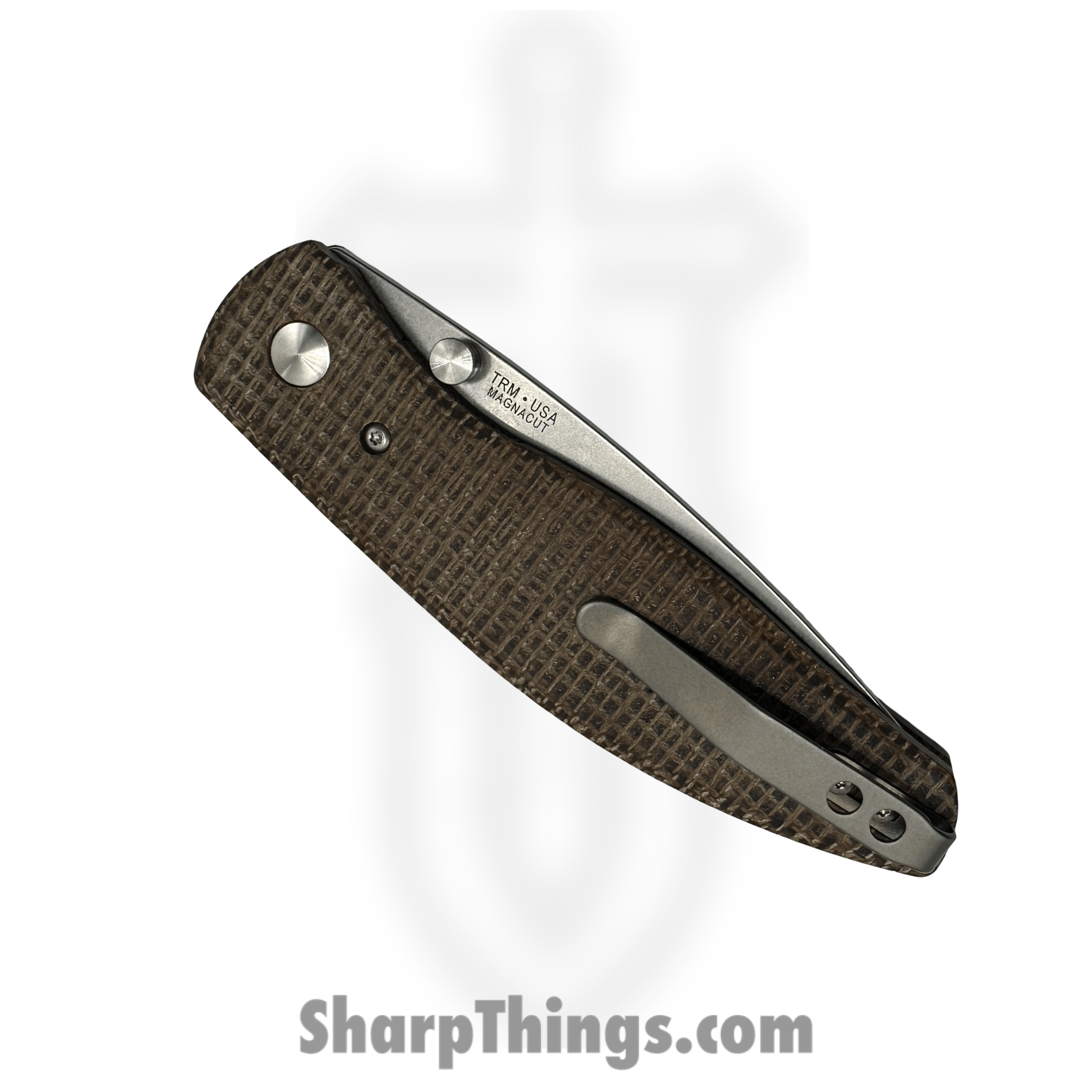 TRM - Atom-MC-FL-MIC - Atom Linerlock - Folding Knife - CPM MagnaCut Stonewash Drop Point - Burlap Micarta - Brown - Image 4