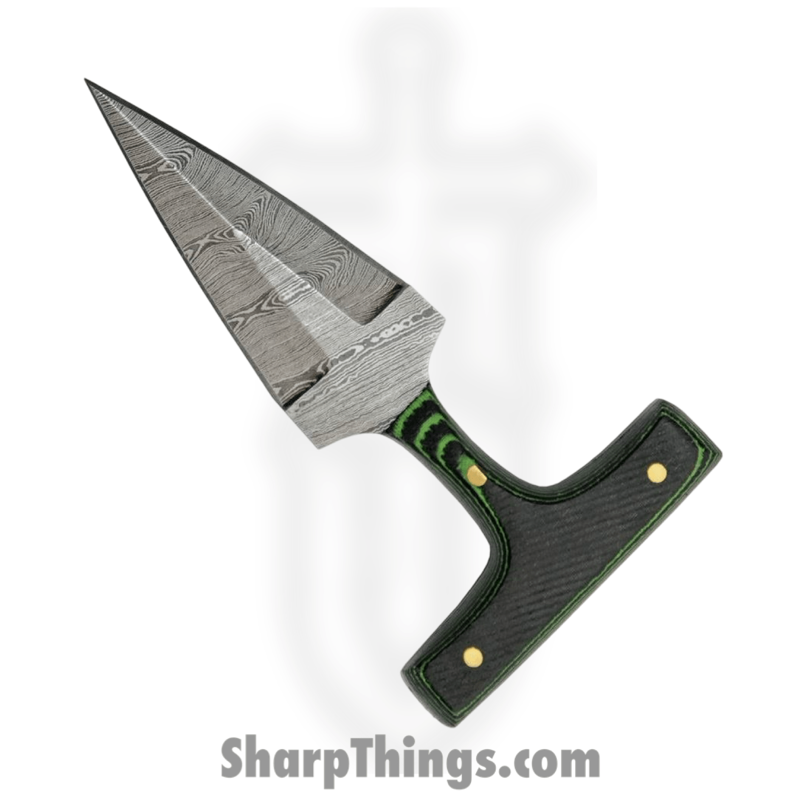 Damascus - DM1317GN - Push Dagger - Fixed Blade Knife - Damascus Damascus Dagger - Micarta - Green