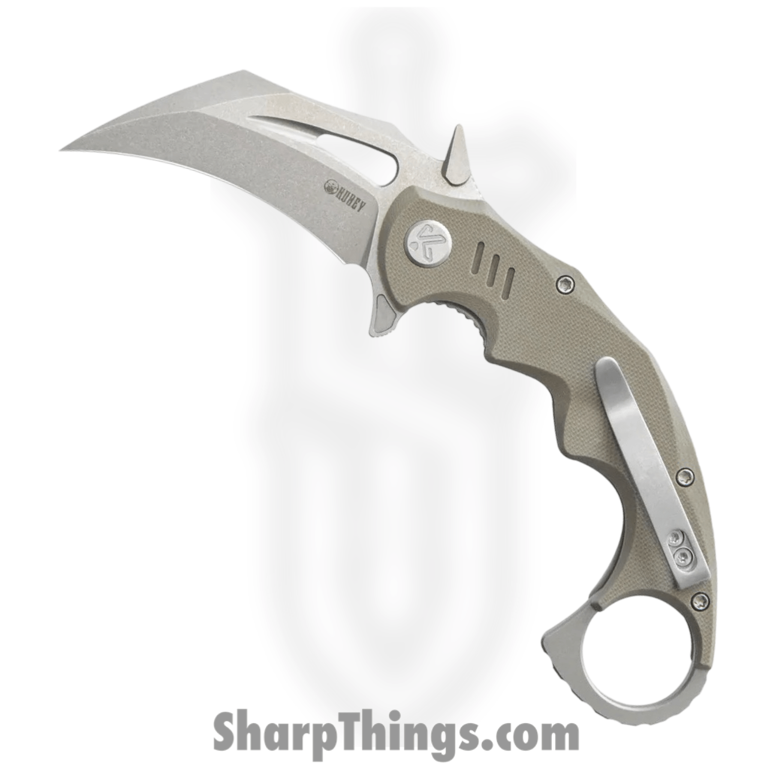 Kubey - KUB262C - Mini Wraith - Folding Knife - 14C28N Blasted Karambit - G10 - Tan