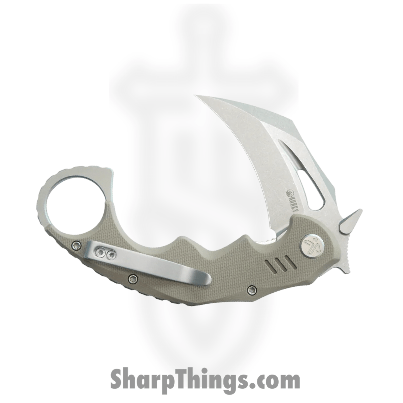 Kubey - KUB262C - Mini Wraith - Folding Knife - 14C28N Blasted Karambit - G10 - Tan - Image 3
