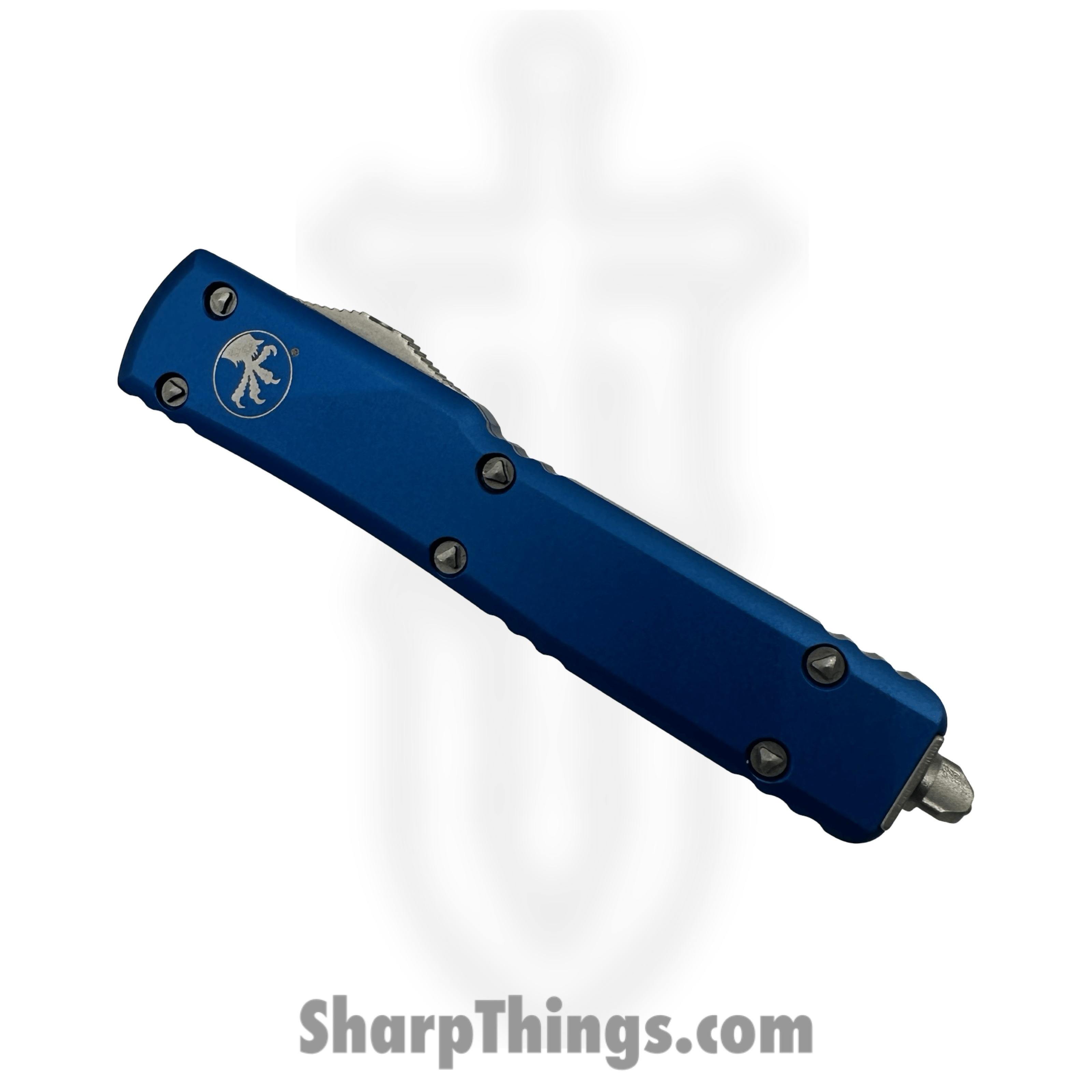 Microtech - 147-10BL - UTX-70 - OTF Auto - Elmax, M390, 204P Stonewash Dagger - 6061-T6 Aluminum - Blue - Image 3