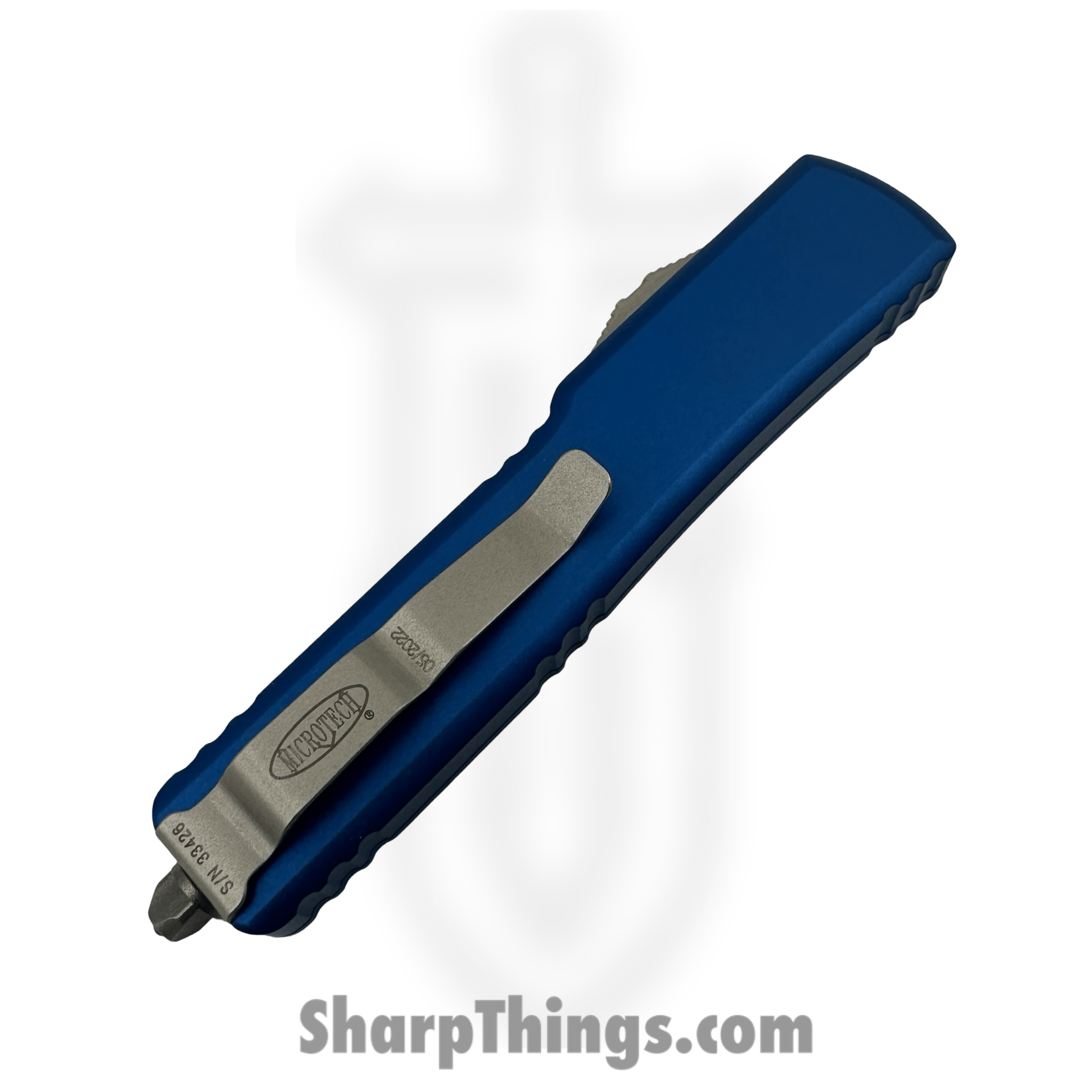 Microtech - 147-10BL - UTX-70 - OTF Auto - Elmax, M390, 204P Stonewash Dagger - 6061-T6 Aluminum - Blue - Image 4