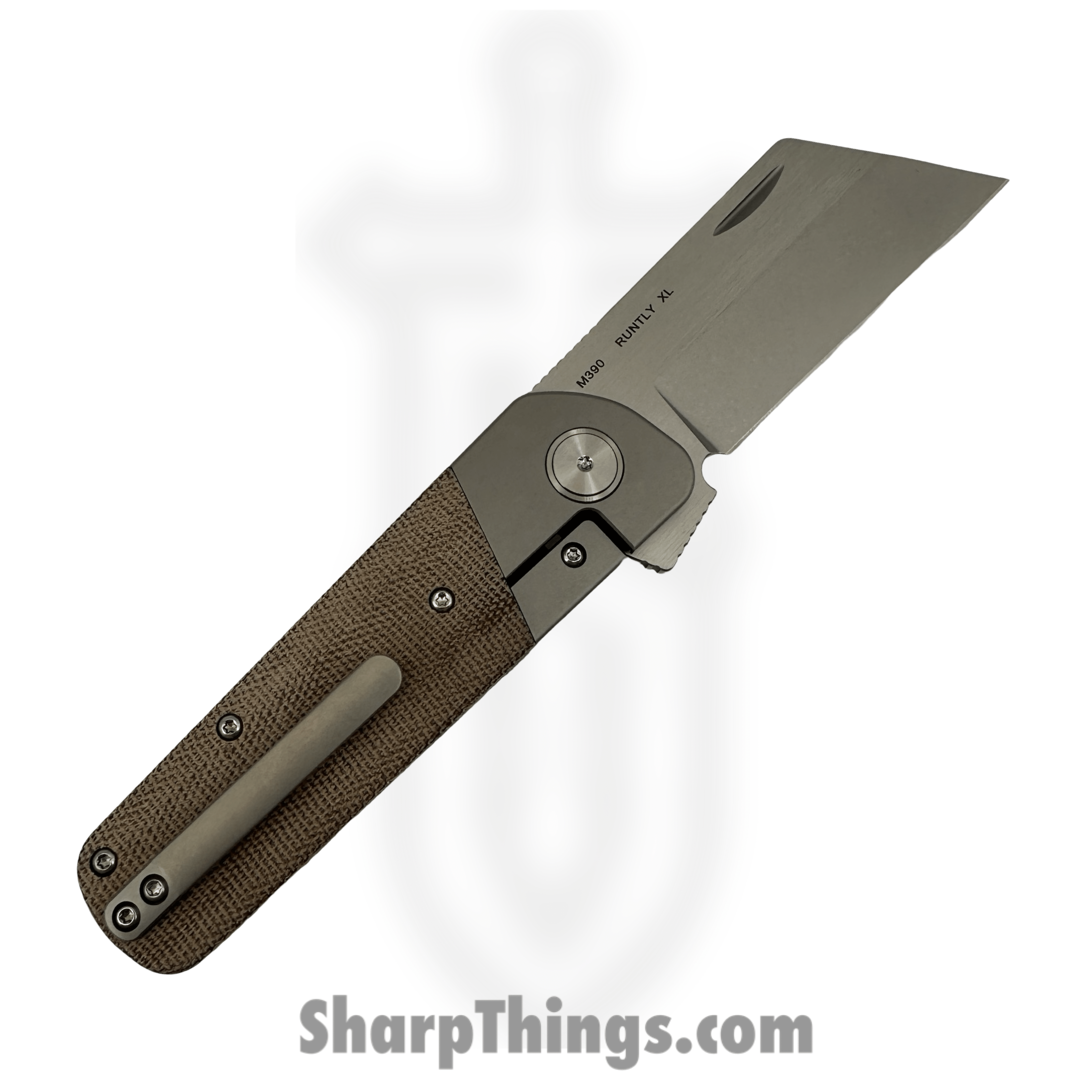 Finch Knife Co. - RTXL411 - Runtly XL - Folding Knife - M390 Two Tone Sheepsfoot - Canvas Micarta - Tobacco - Image 2