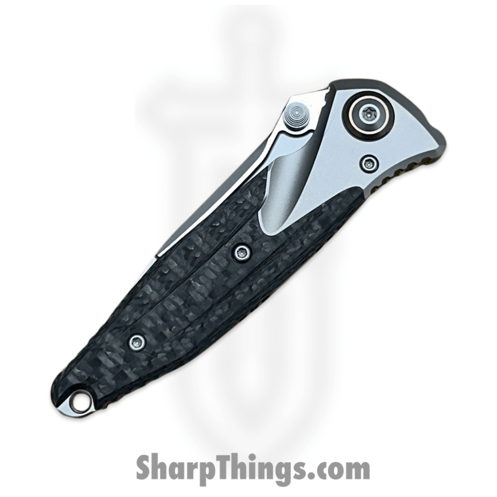 Microtech - 260M-9CFTI - Mini Socom Bravo - Folding Knife - M390 Bead Blast Clip Point - Bolstered 6AI4V Titanium with Carbon Fiver Scales - Black - Image 15