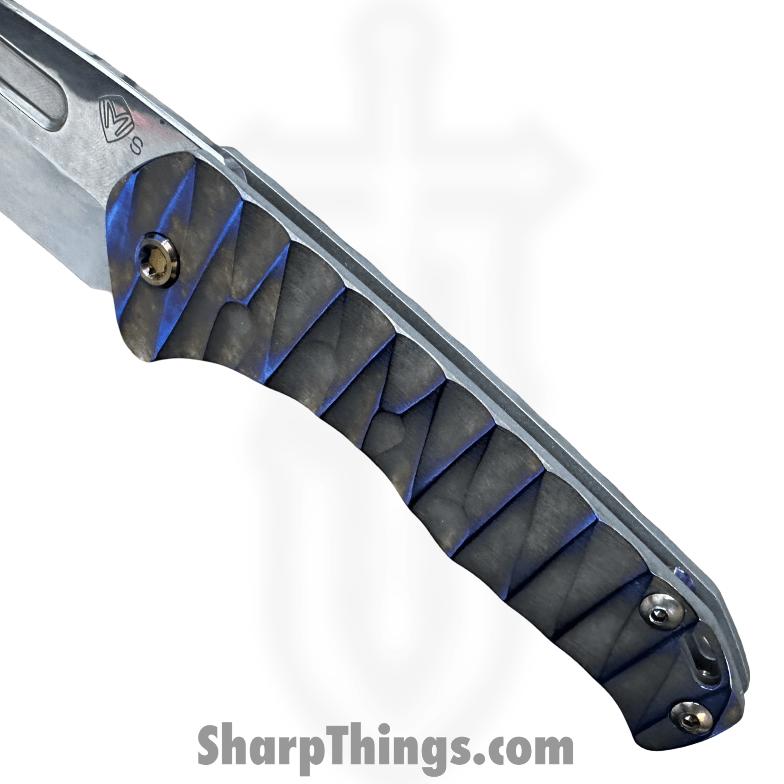 Medford Knife and Tool - MK208STD-01TM-TFCF-Q4 - Prae Slim - Folding Knife - S35VN Tumbled Drop Point - BB w/ Brsh/PenAno "Lightning" Titanium - Gray - Image 5