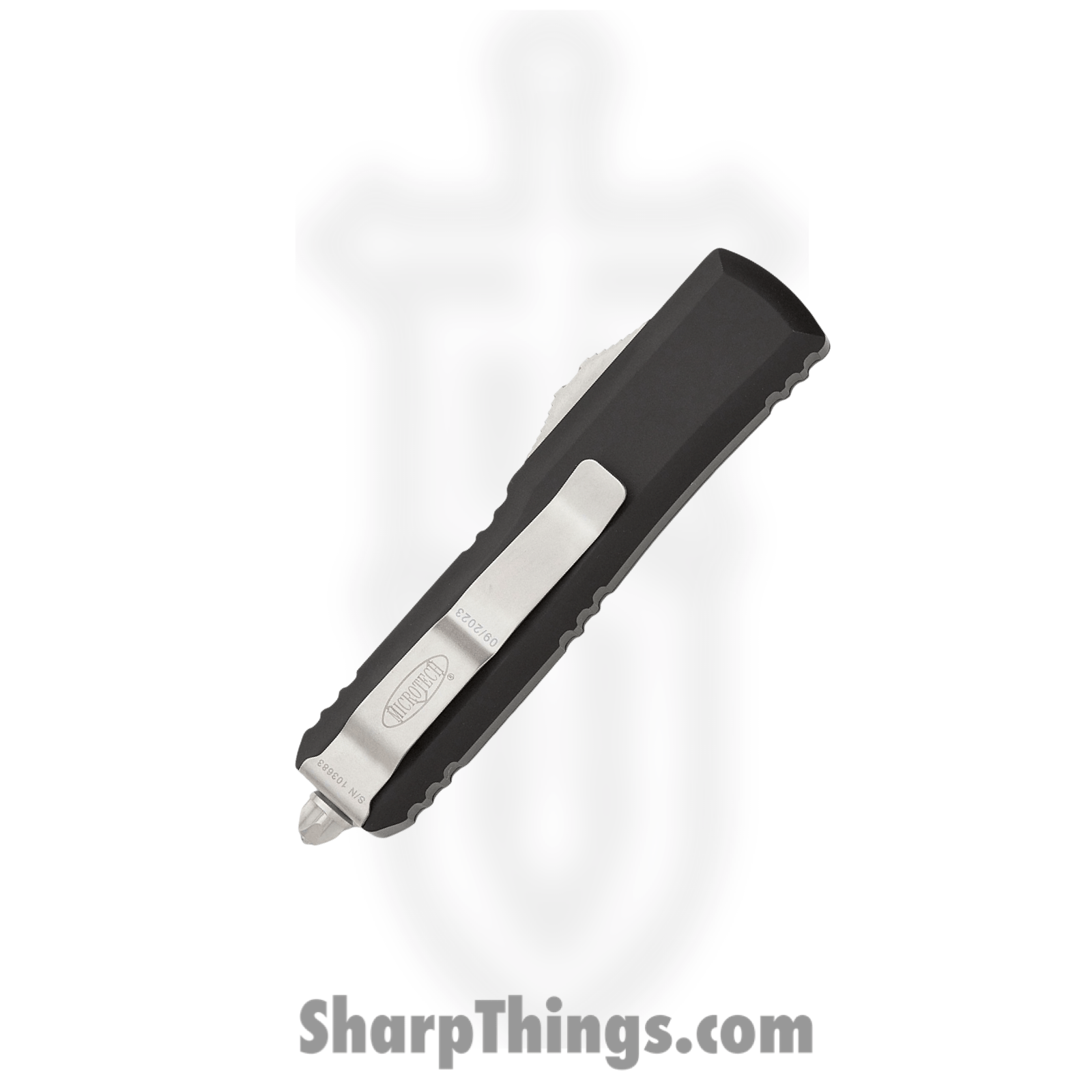 Microtech - 231-10 - UTX-85 - OTF Auto - Elmax, M390, 204P Stonewash Drop Point - 6061-T6 Aluminum - Black - Image 4