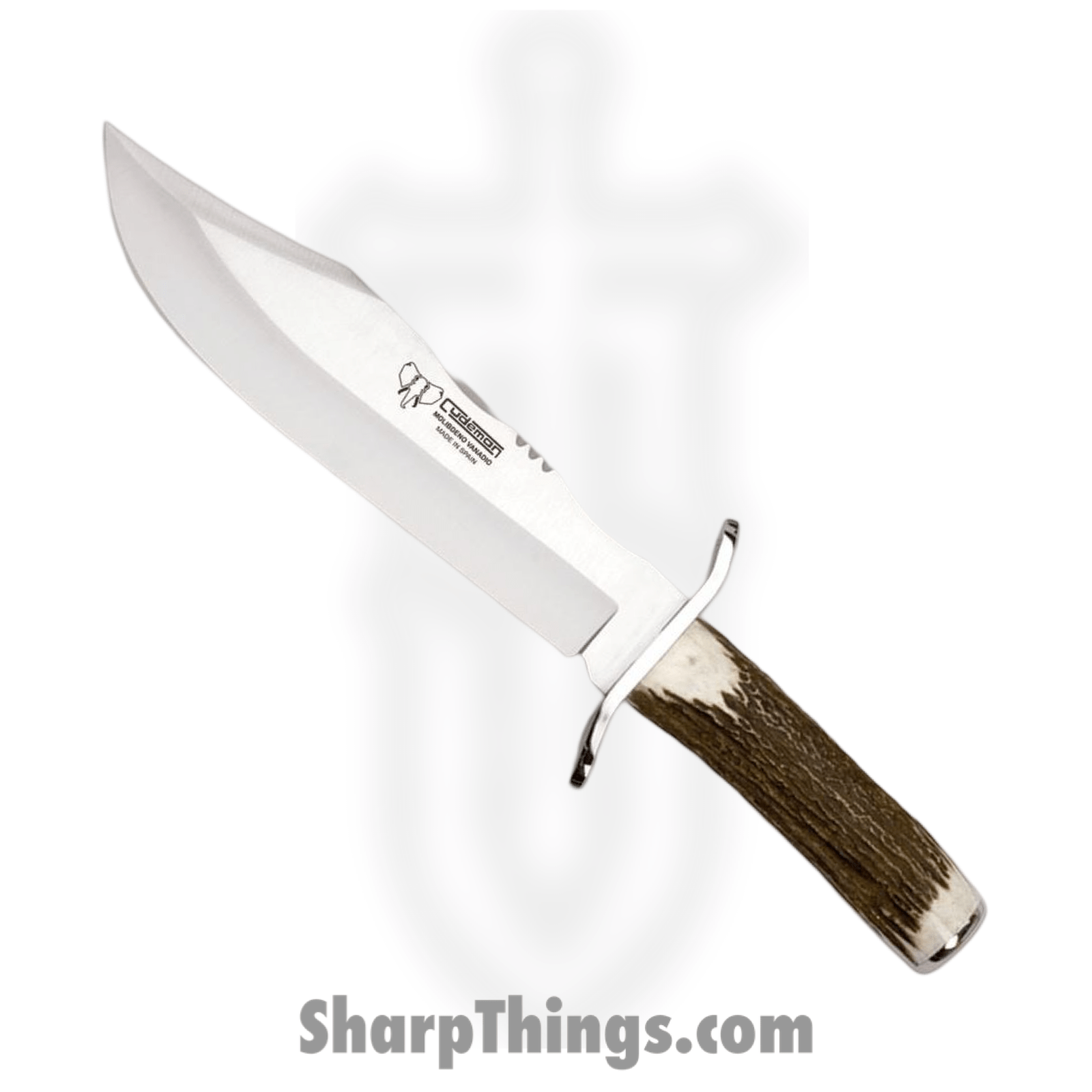 Cudeman - CUD294C - Bowie Stag - Fixed Blade Knife - Vanadium Molybdenum Satin Bowie - Stag - Brown