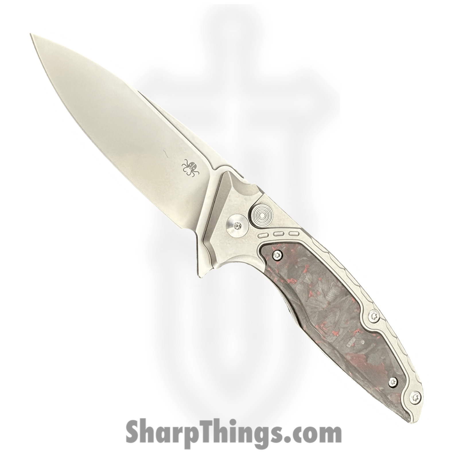 Hwzbben Knives - HWZ-B5-RD - Hermod - Folding Knife - M390 Blasted Drop Point - TA5 Titanium - Carbon Fiber - Black Red