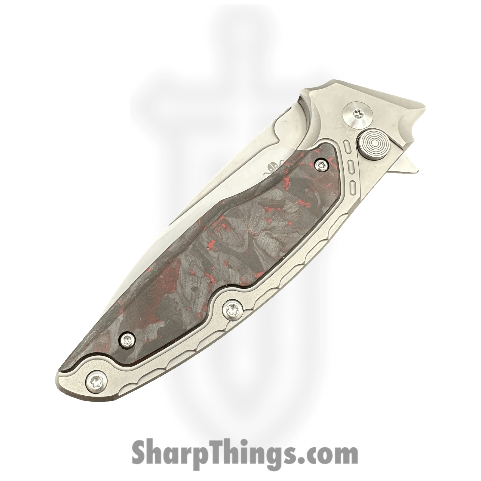 Hwzbben Knives - HWZ-B5-RD - Hermod - Folding Knife - M390 Blasted Drop Point - TA5 Titanium - Carbon Fiber - Black Red - Image 3