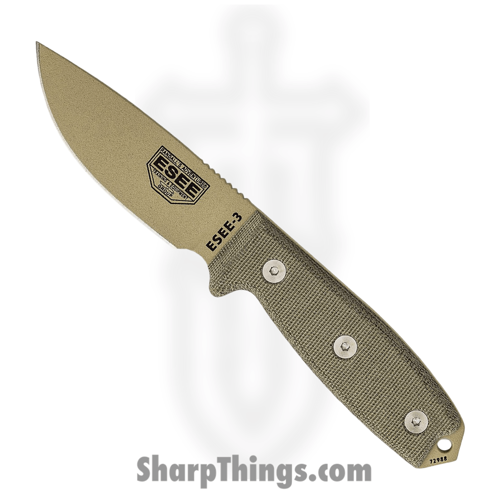 ESEE - RC3PDT - Model 3 - Fixed Blade Knife - 1095 HC Coated Drop Point - Micarta - Tan