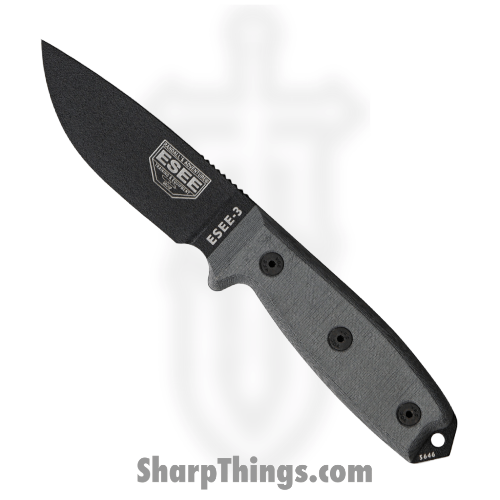 ESEE - RC3P - Model 3 - Fixed Blade Knife - 1095 HC Coated Drop Point - Linen Micarta - Black