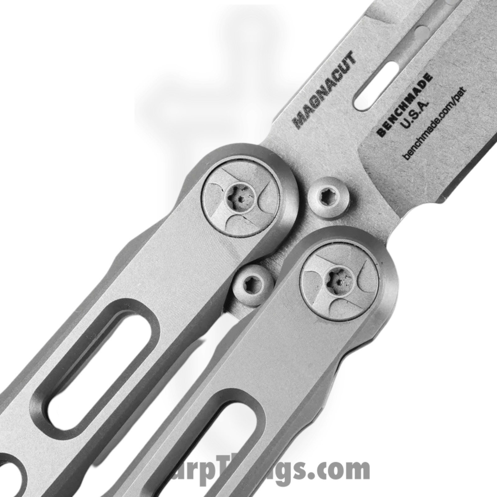 Benchmade - 82 - Laro - Balisong - CPM MagnaCut Stonewash Drop Point - Titanium - Gray - Image 4