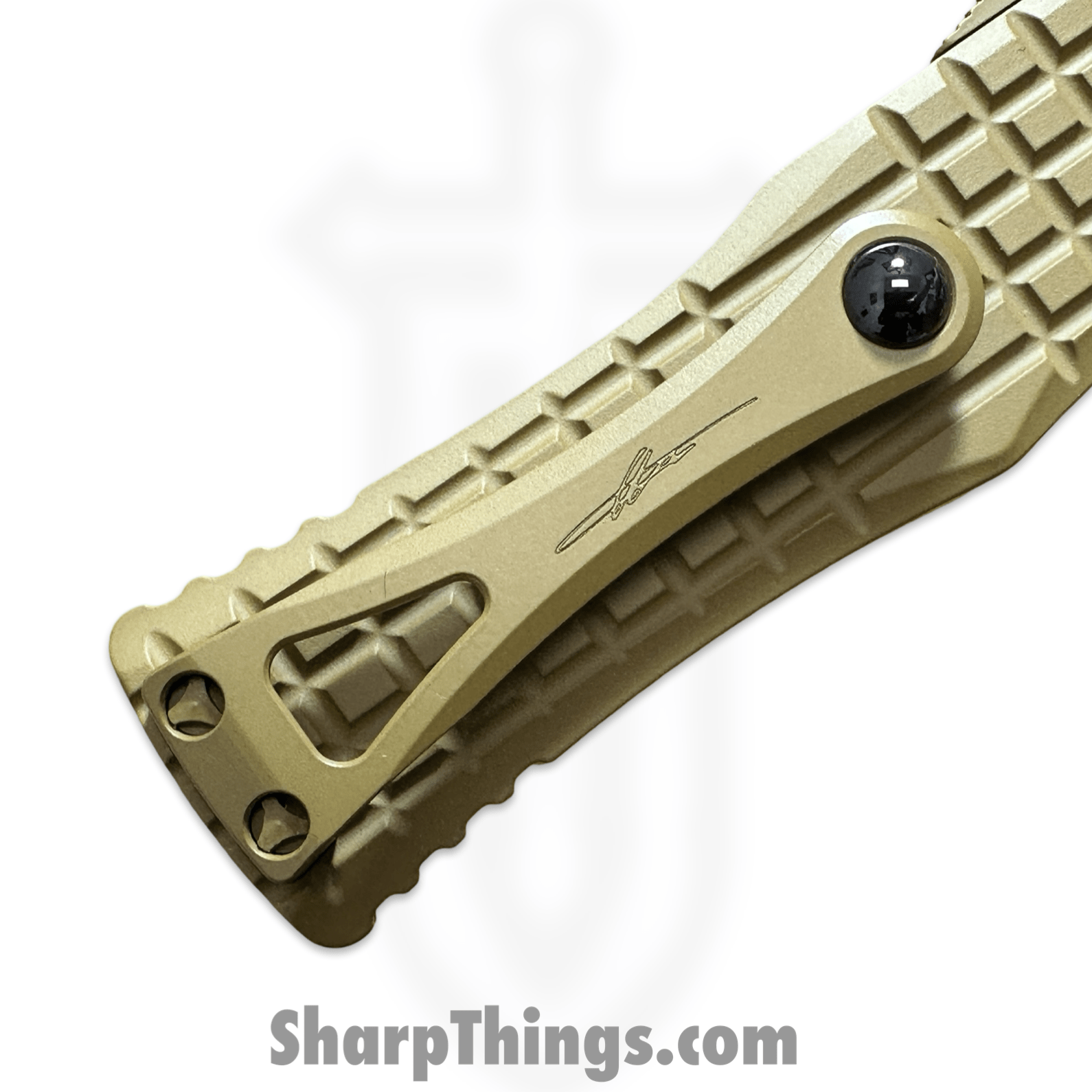 Microtech - 919-1FRCRAS - Signature Series Hera - OTF Auto - Cerakote RAL-800 Hellhound Tanto - 6061-T6 Aluminum - Tan - Image 6
