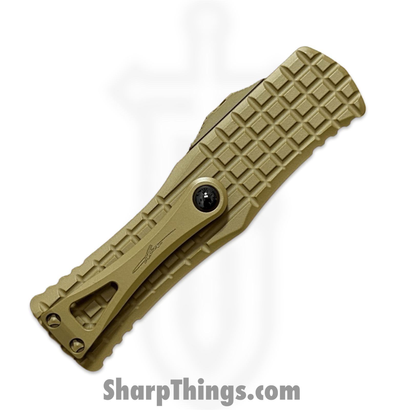 Microtech - 919-1FRCRAS - Signature Series Hera - OTF Auto - Cerakote RAL-800 Hellhound Tanto - 6061-T6 Aluminum - Tan - Image 4