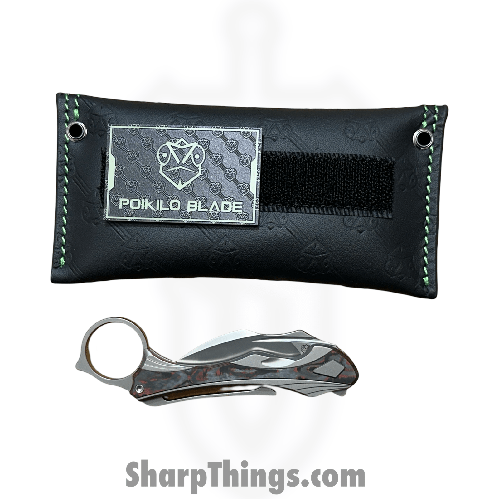 Poikilo Blade - PBTDPSW - Thorny Devil - Folding Knife - Bohler M398 Pearlescent Stonewash Hawksbill - Titanium Fat Carbon Fiber Inlays - Red - Image 2