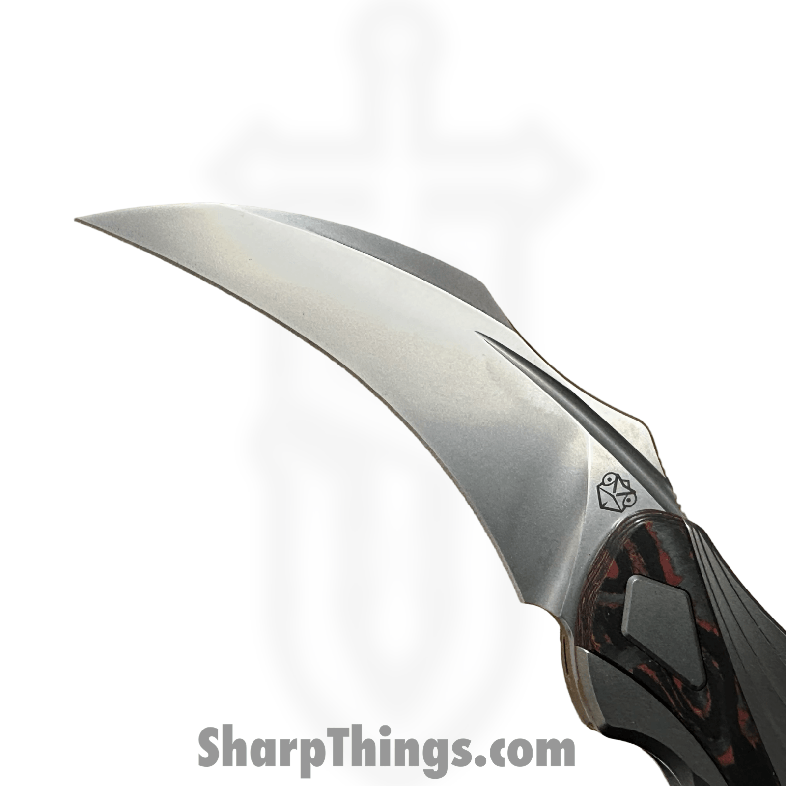 Poikilo Blade - PBTDPSW - Thorny Devil - Folding Knife - Bohler M398 Pearlescent Stonewash Hawksbill - Titanium Fat Carbon Fiber Inlays - Red - Image 11